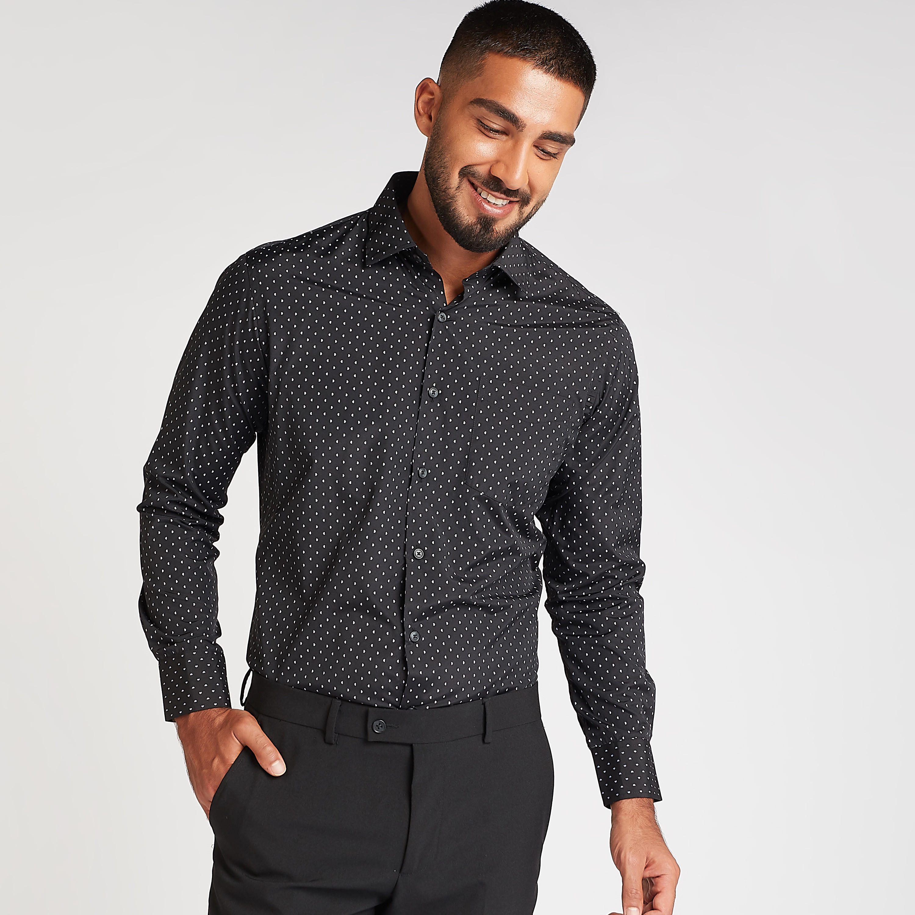 قميص رسمي بياقة عادية وأكمام طويلة بطبعات منقطة-men-clothing-shirts-image-1