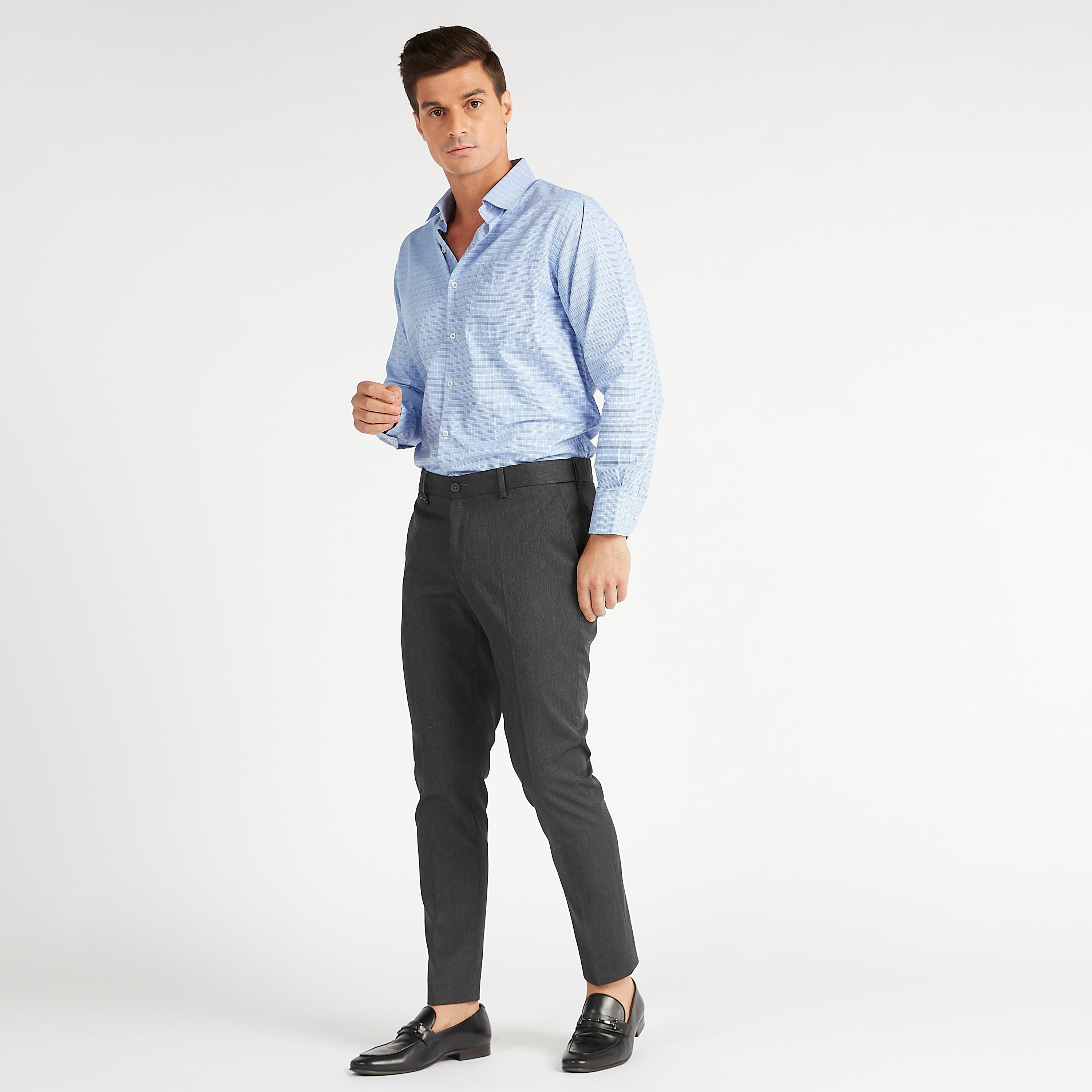 قميص كاروهات سهل الكي بأكمام طويلة وجيب على الصدر-men-clothing-shirts-image-2