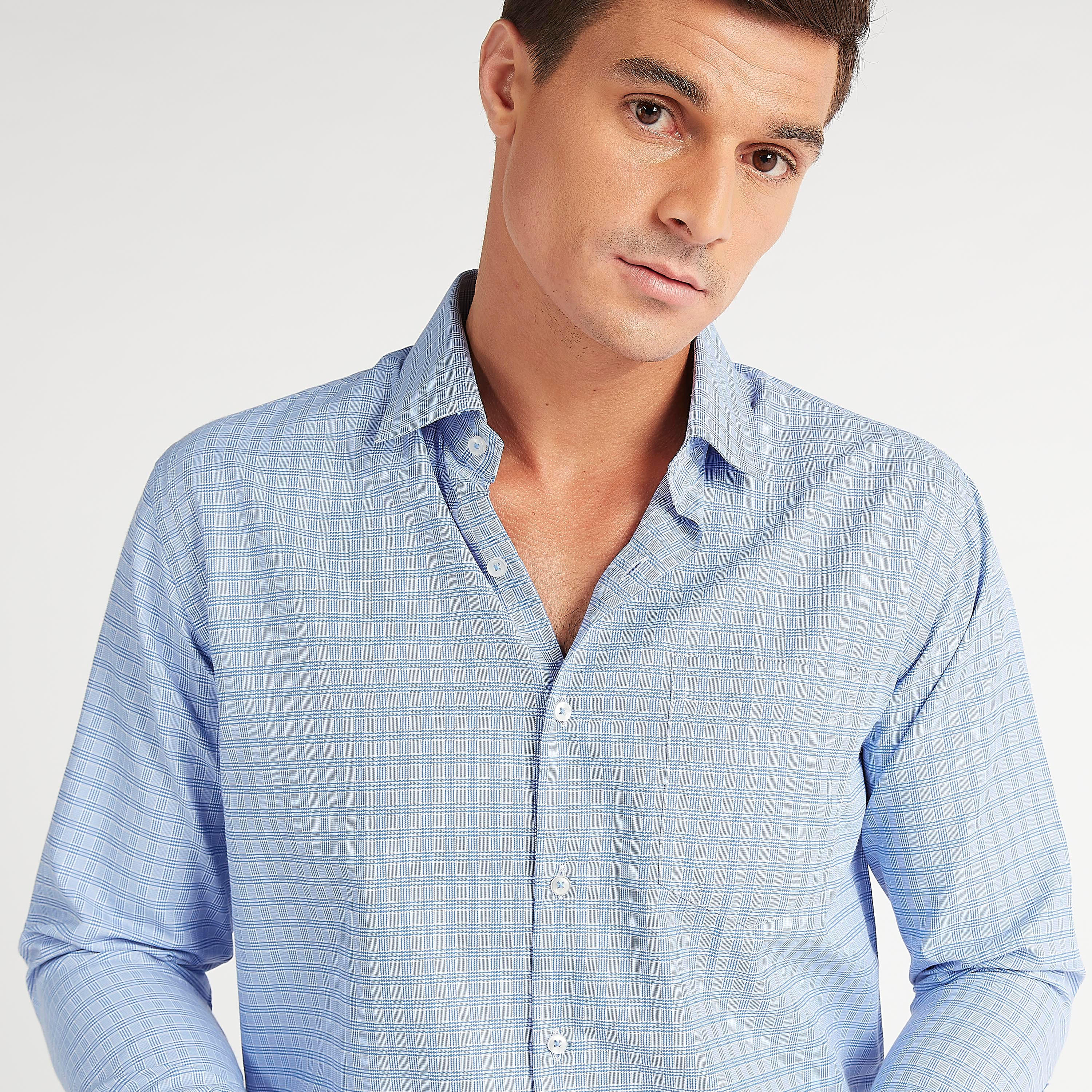 قميص كاروهات سهل الكي بأكمام طويلة وجيب على الصدر-men-clothing-shirts-image-3