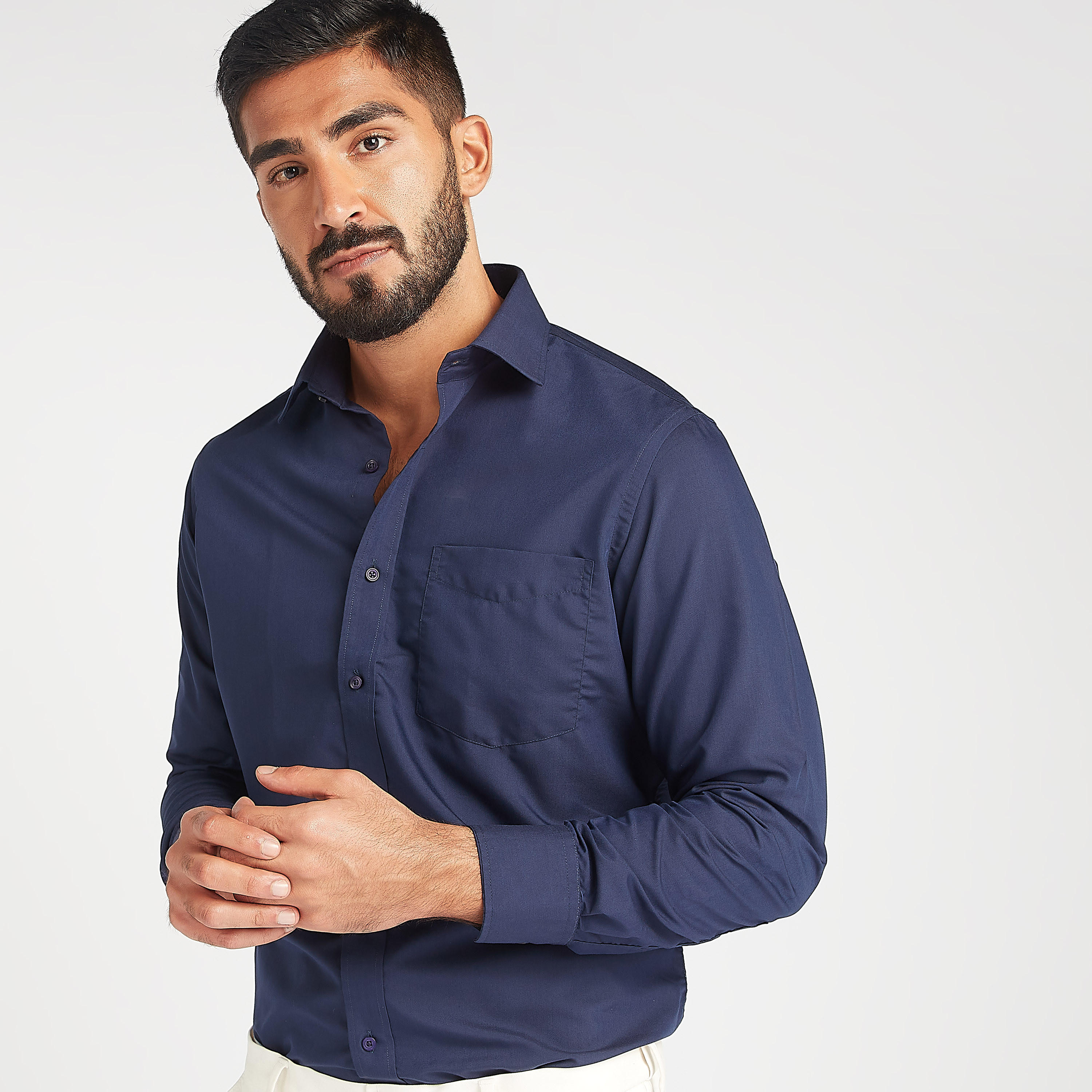 Easy Iron Solid Formal Shirt with Spread Collar and Long Sleeves-men-clothing-shirts-image-19