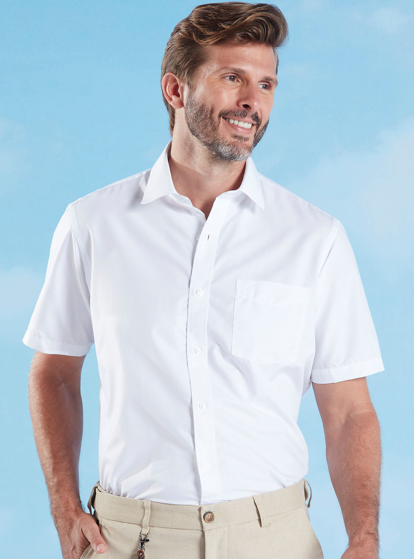 Easy Iron Solid Formal Shirt with Spread Collar and Short Sleeves-men-clothing-shirts-image-1