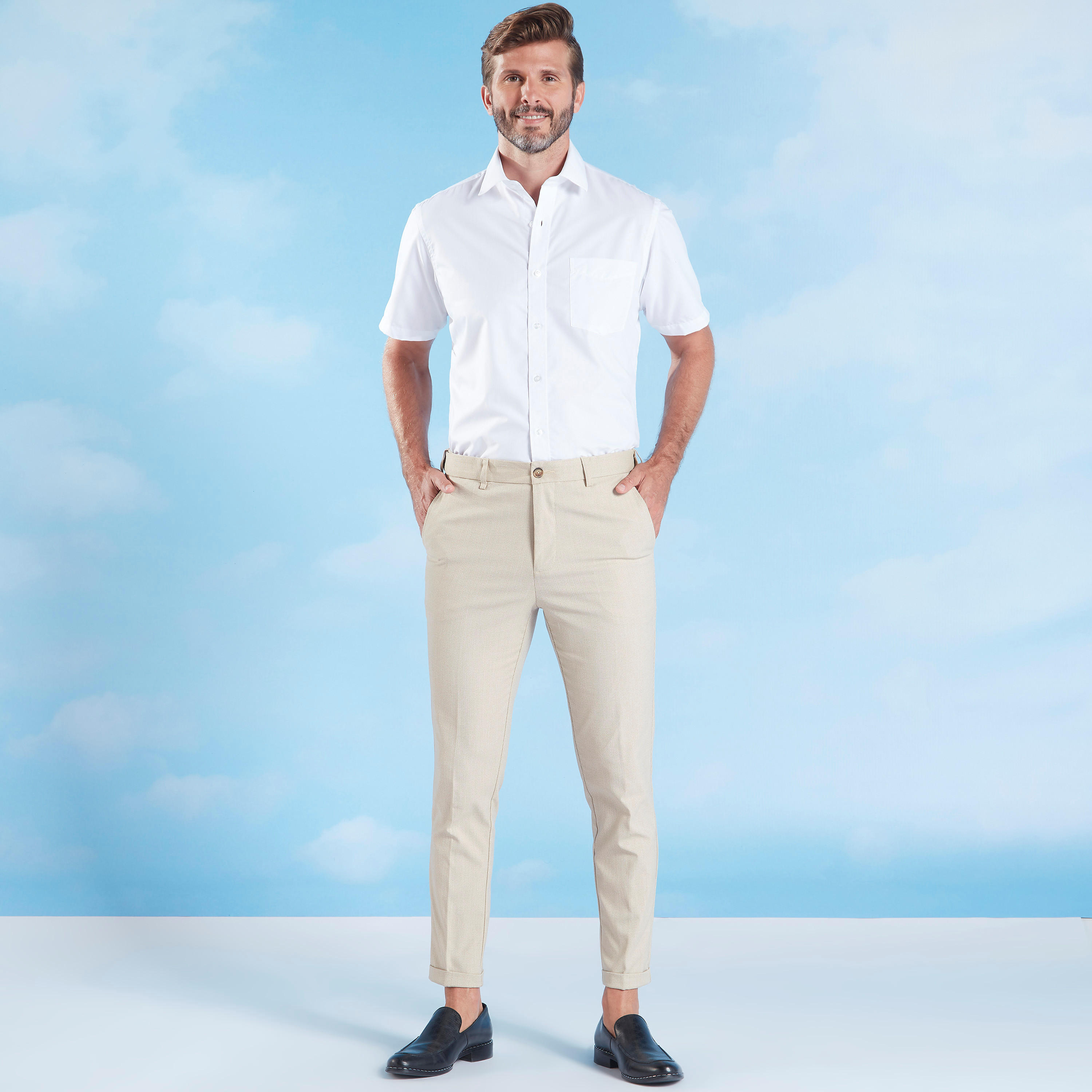 Easy Iron Solid Formal Shirt with Spread Collar and Short Sleeves-men-clothing-shirts-image-2