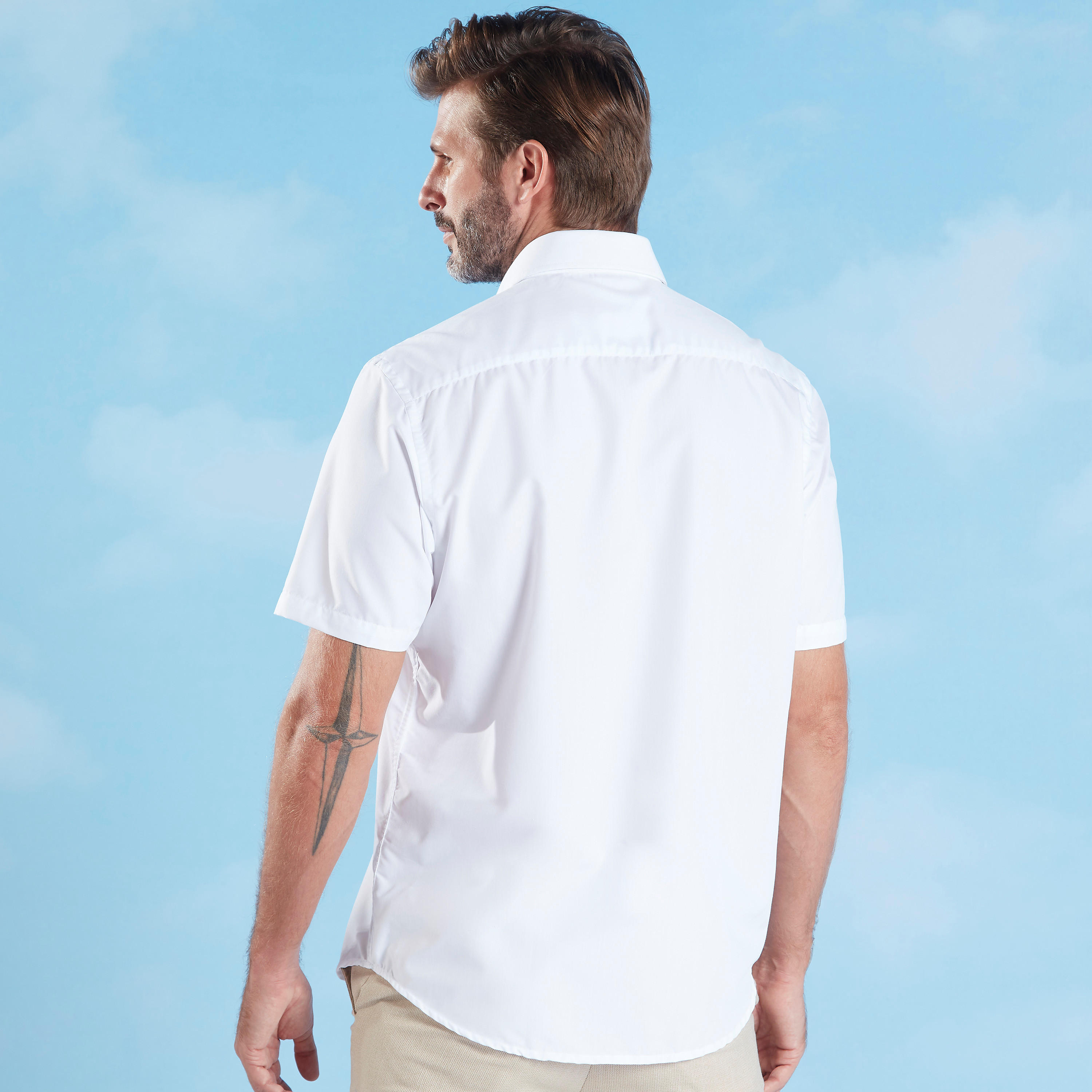 Easy Iron Solid Formal Shirt with Spread Collar and Short Sleeves-men-clothing-shirts-image-4