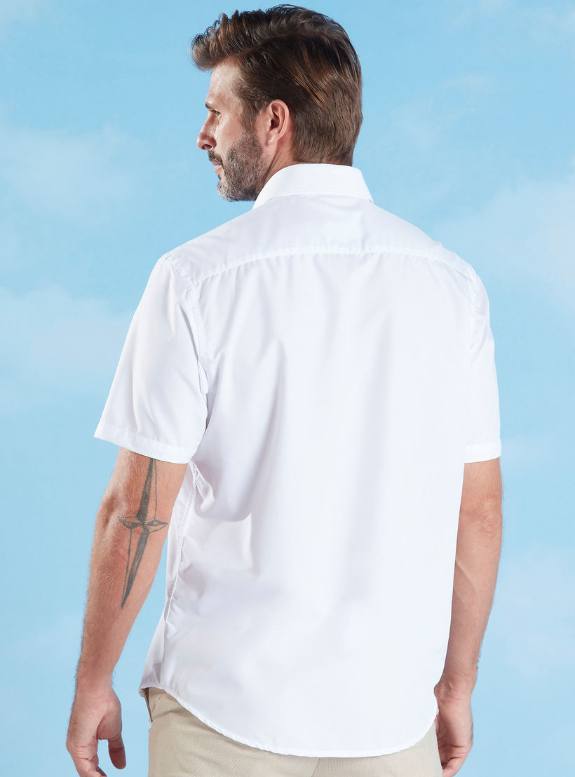 Easy Iron Solid Formal Shirt with Spread Collar and Short Sleeves-men-clothing-shirts-image-4
