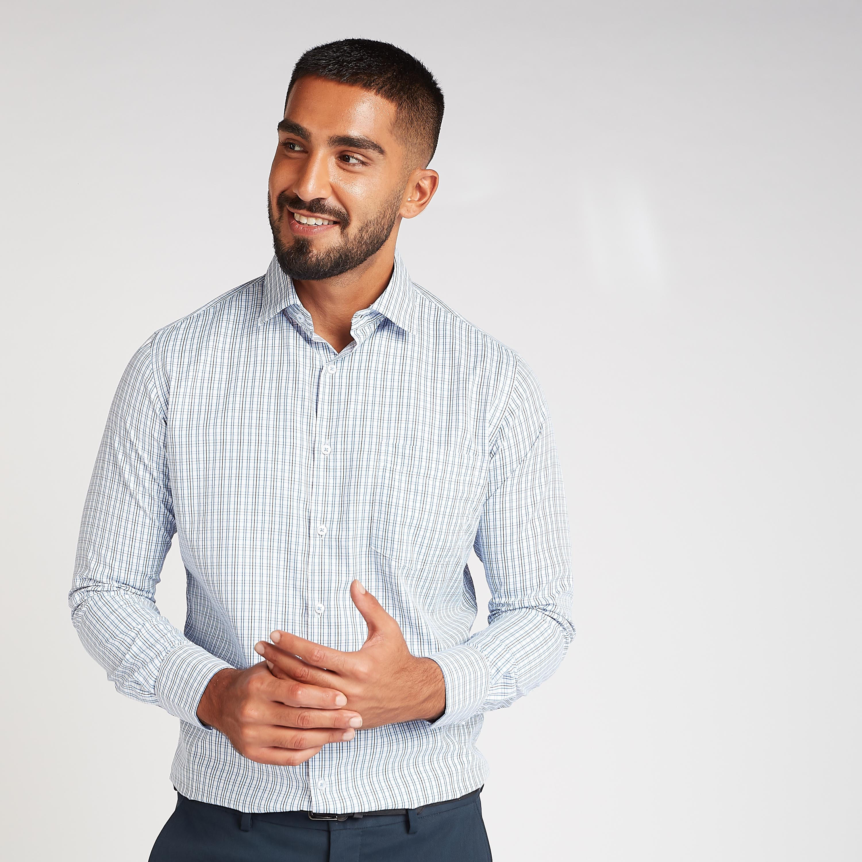 قميص رسمي سهل الكي بمربعات بأكمام طويلة وجيب على الصدر-men-clothing-shirts-image-1