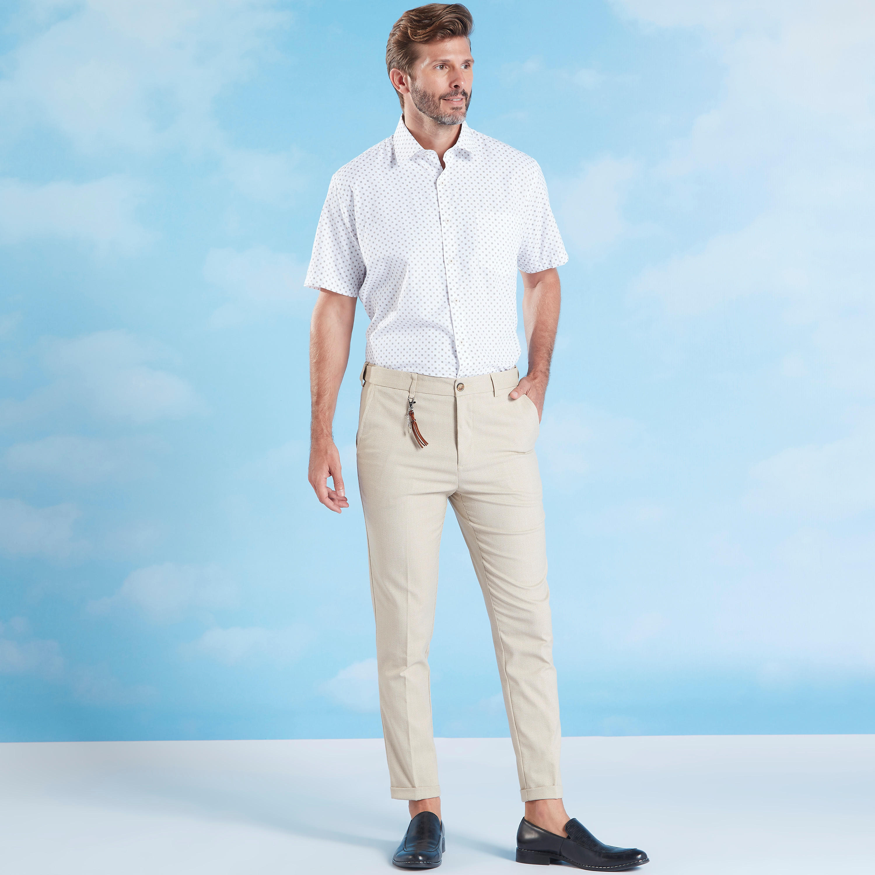 Printed Formal Shirt with Short Sleeves and Chest Pocket-men-clothing-shirts-image-2