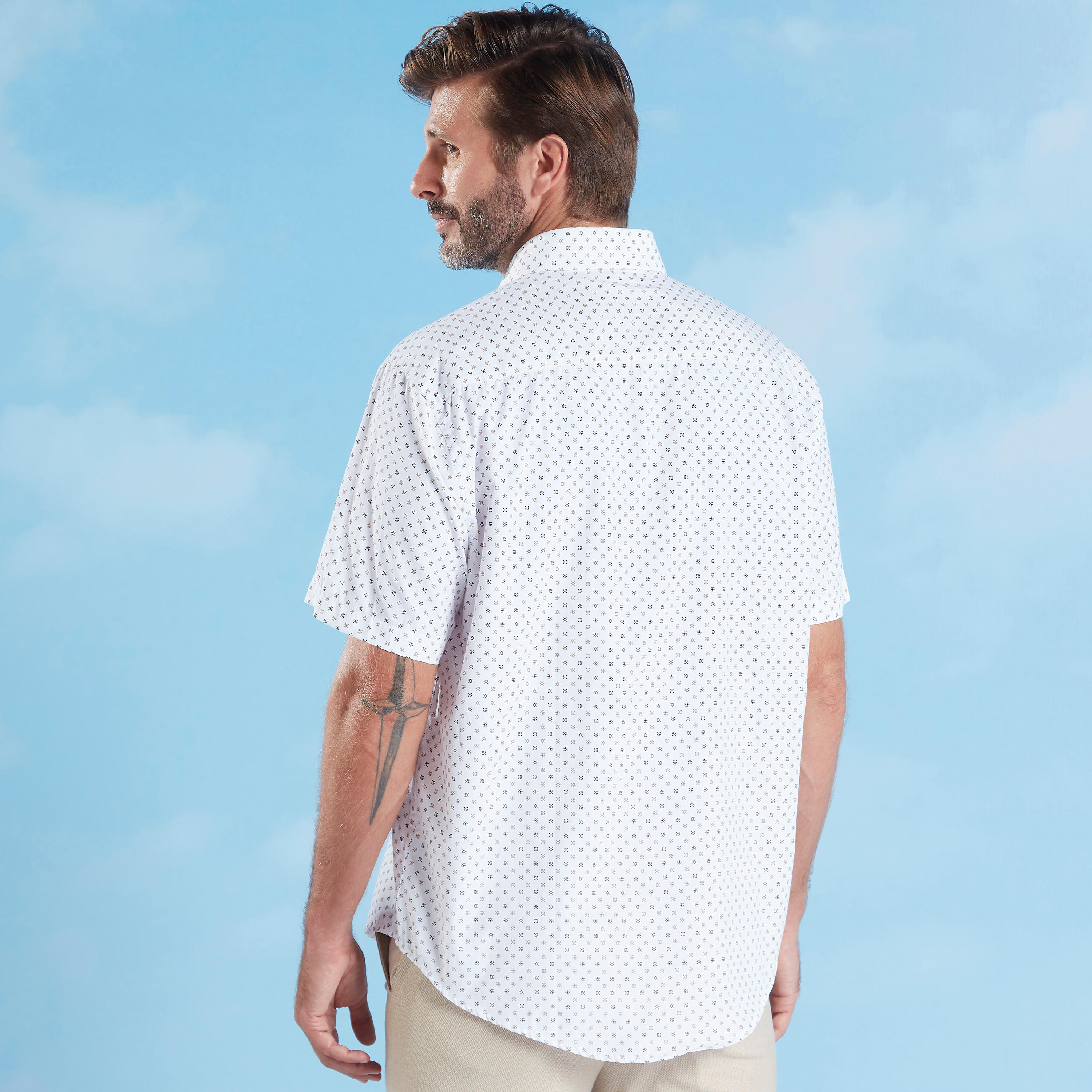Printed Formal Shirt with Short Sleeves and Chest Pocket-men-clothing-shirts-image-4