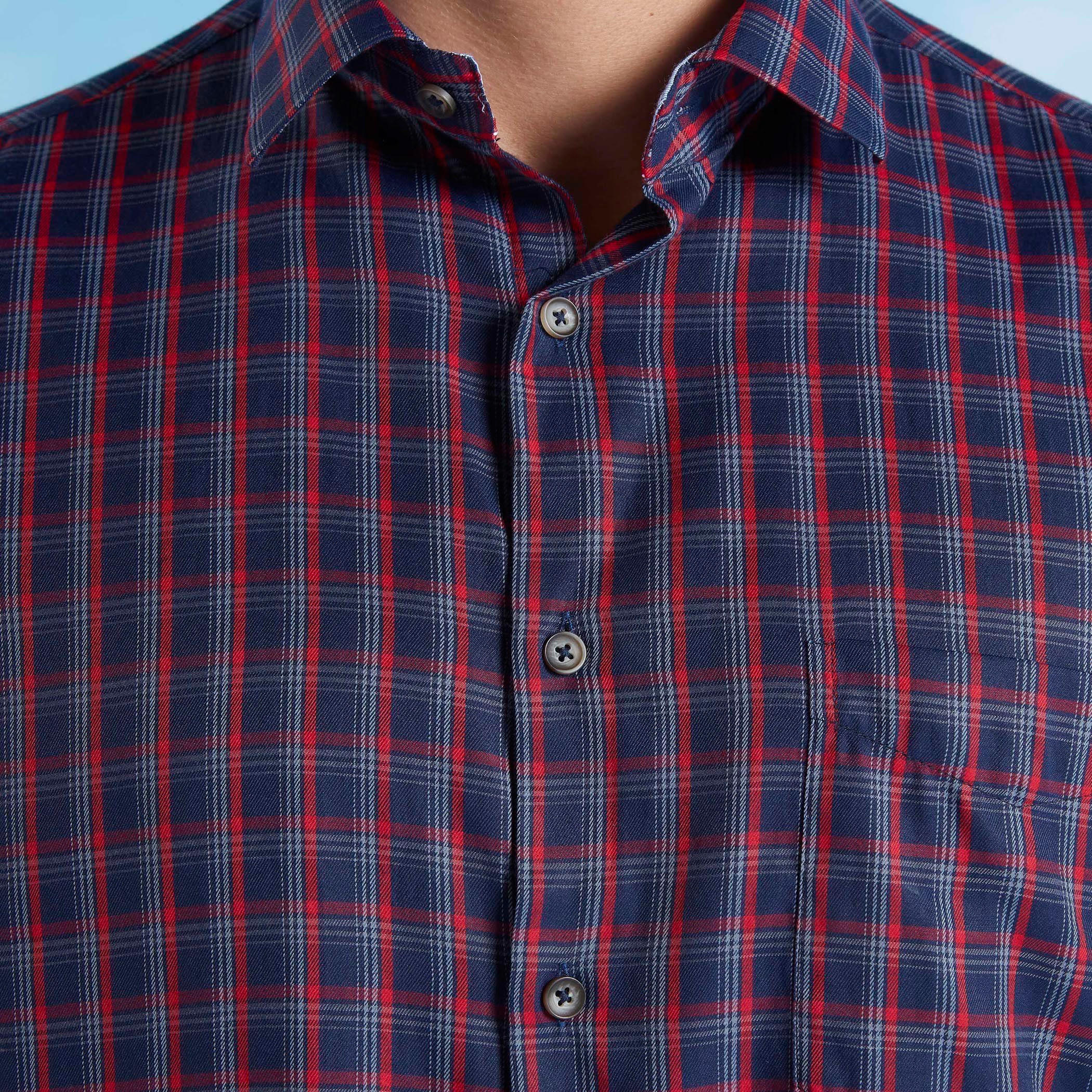 قميص رسمي كاروهات بأكمام قصيرة وياقة عادية-men-clothing-shirts-image-3