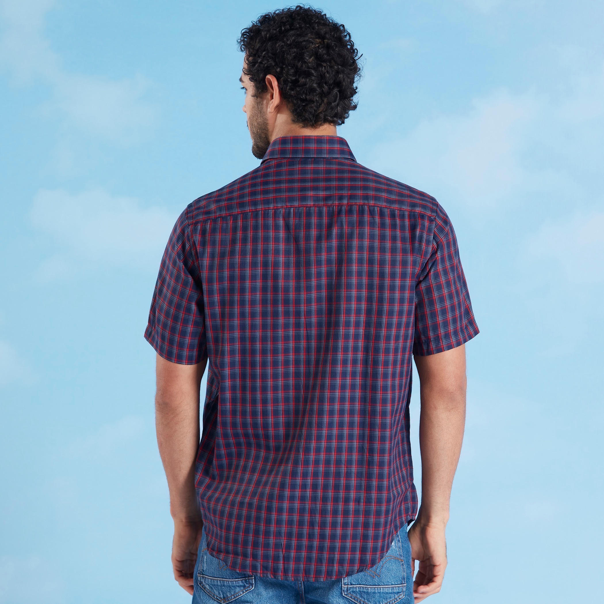 قميص رسمي كاروهات بأكمام قصيرة وياقة عادية-men-clothing-shirts-image-4