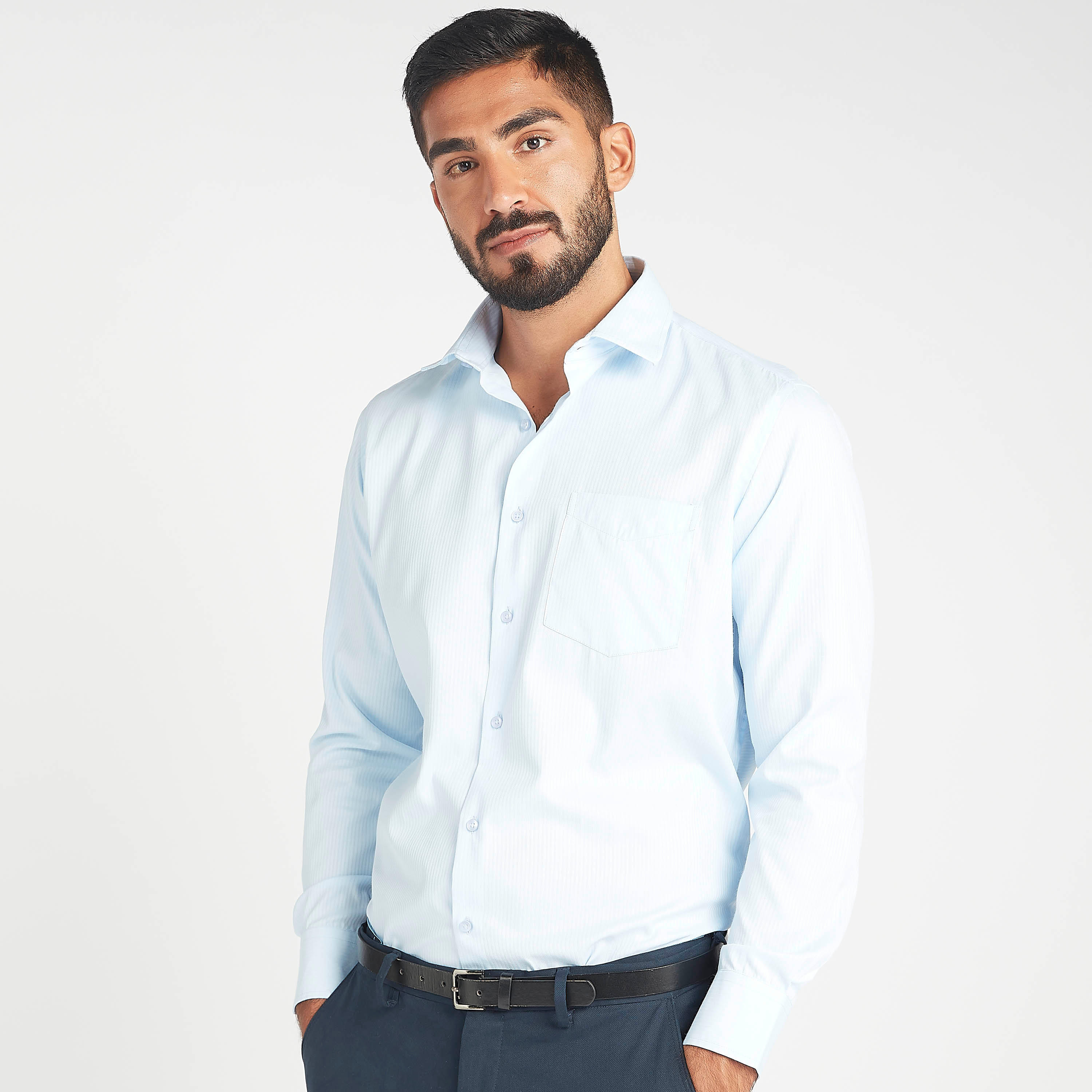 قميص مخطط سهل الكي بياقة عاديّة وأكمام طويلة-men-clothing-shirts-image-1