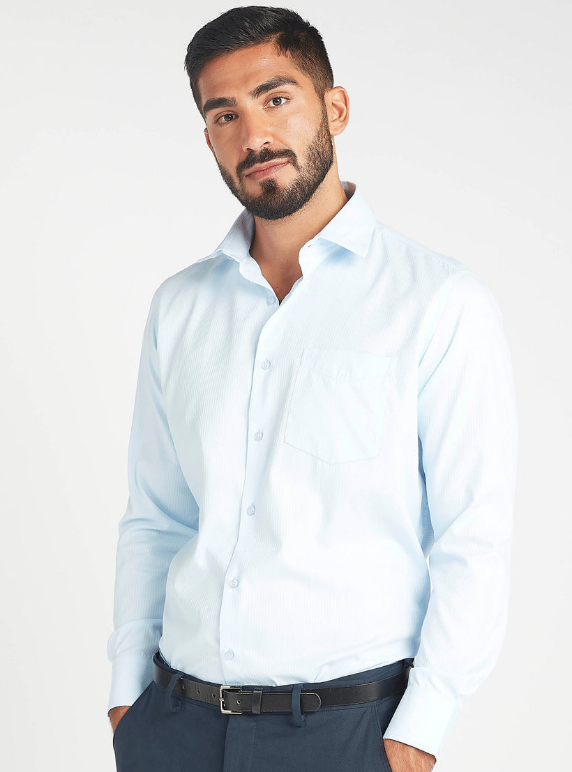 قميص مخطط سهل الكي بياقة عاديّة وأكمام طويلة-men-clothing-shirts-image-1
