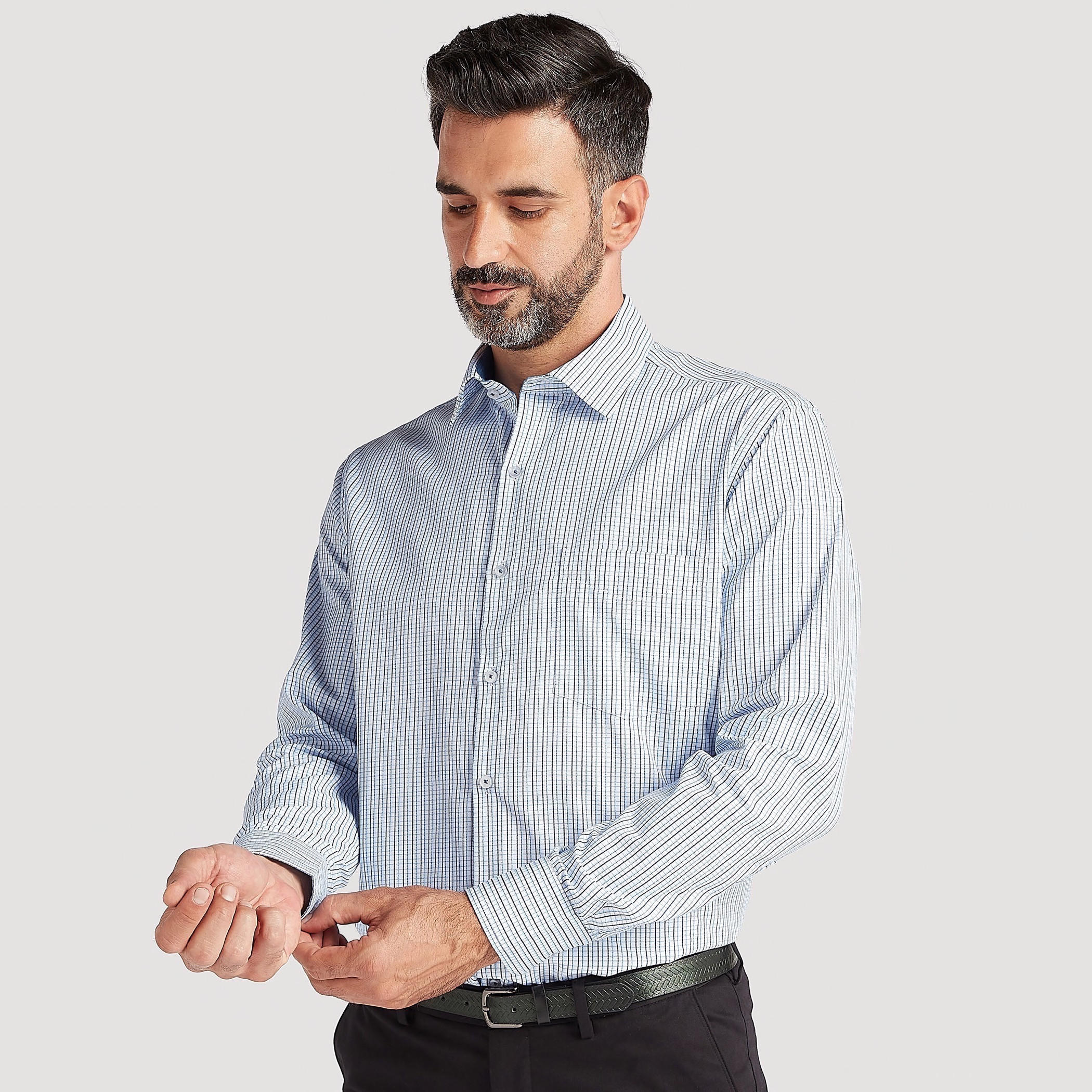 Easy Iron Checked Shirt with Long Sleeves and Chest Pocket-men-clothing-shirts-image-5