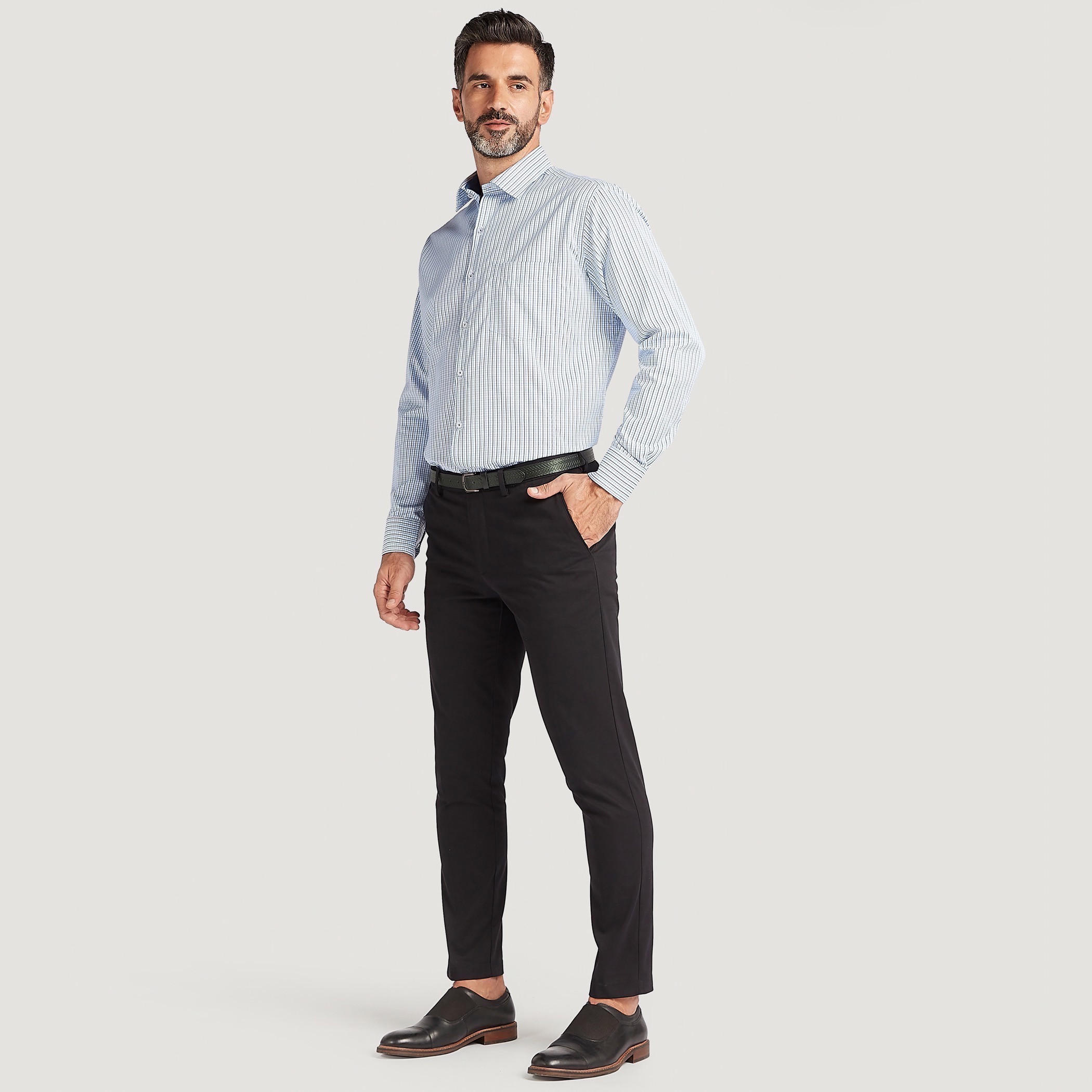 Easy Iron Checked Shirt with Long Sleeves and Chest Pocket-men-clothing-shirts-image-4