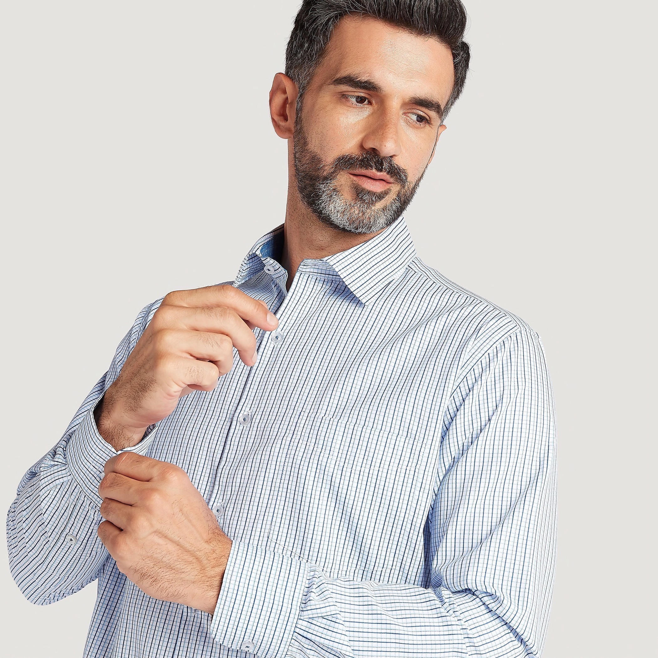Easy Iron Checked Shirt with Long Sleeves and Chest Pocket-men-clothing-shirts-image-3