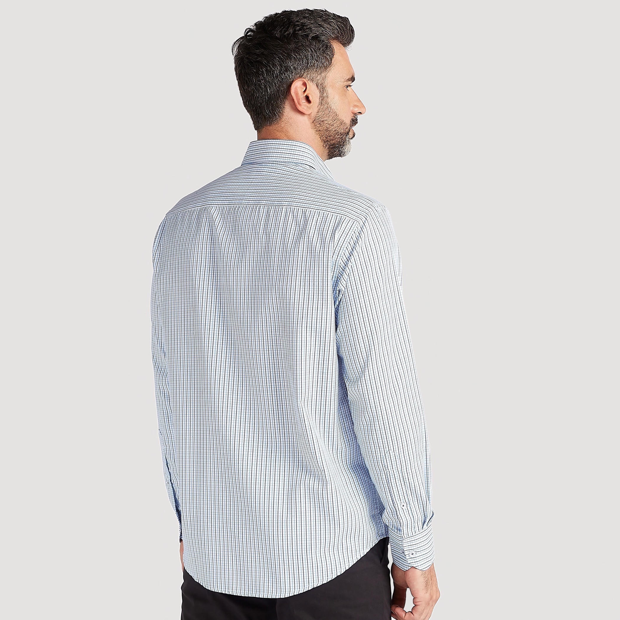 Easy Iron Checked Shirt with Long Sleeves and Chest Pocket-men-clothing-shirts-image-2