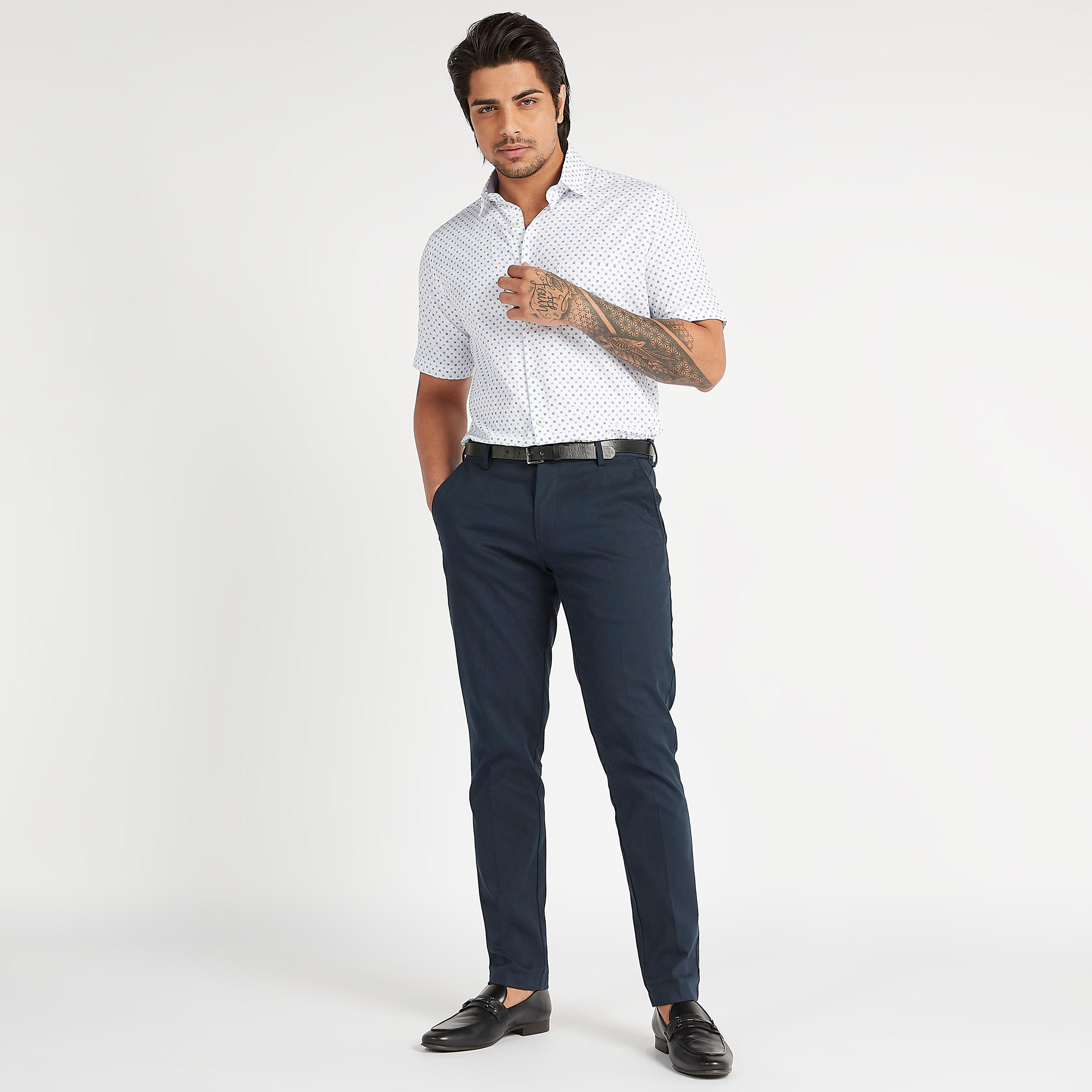 Printed Formal Shirt with Short Sleeves and Button Closure-men-clothing-shirts-image-2