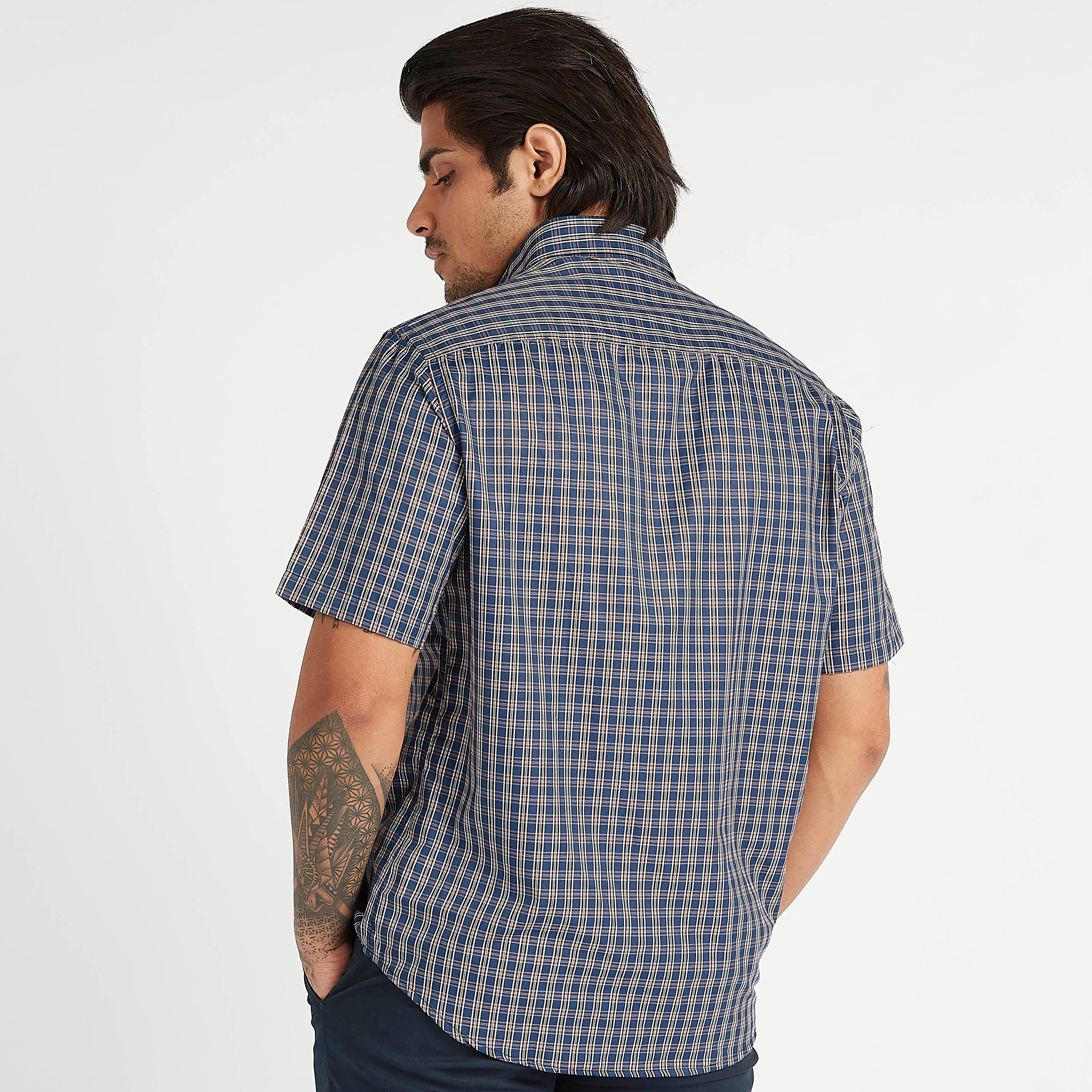 Checked Formal Shirt with Short Sleeves and Button Closure-men-clothing-shirts-image-4