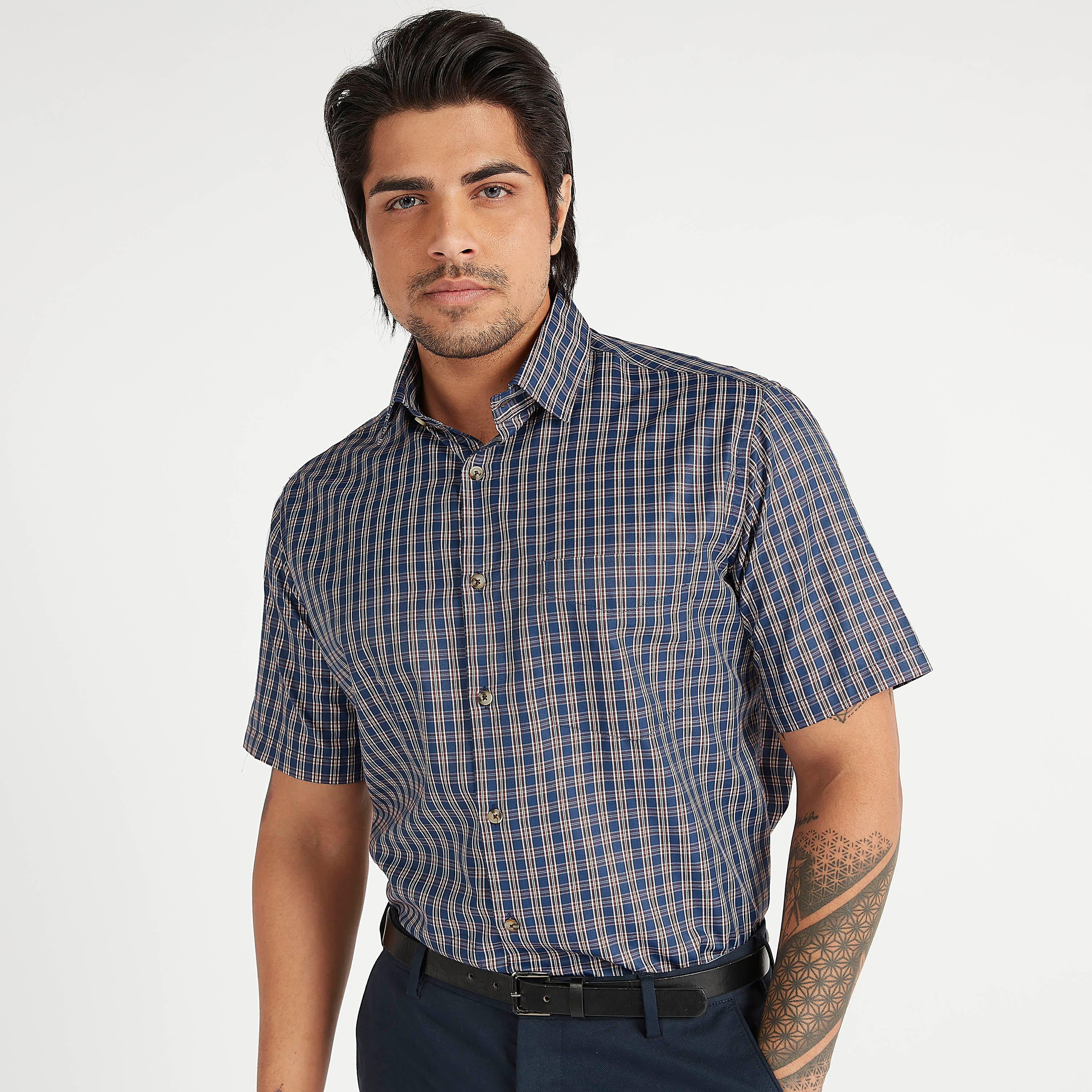 Checked Formal Shirt with Short Sleeves and Button Closure-men-clothing-shirts-image-5