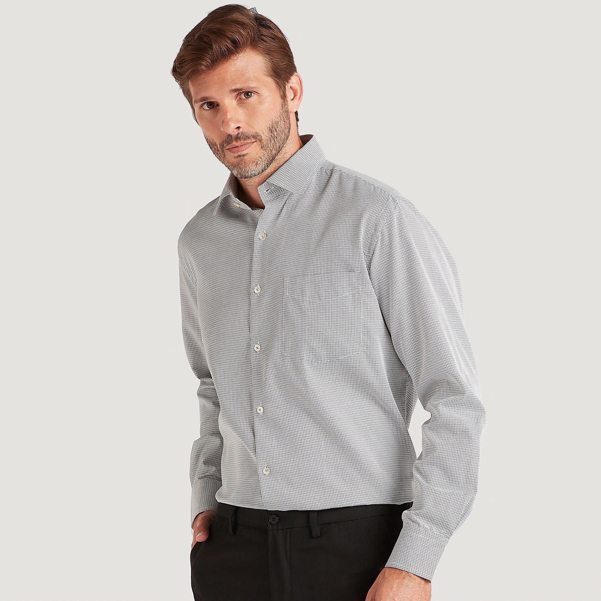 قميص بزر سفلي وطبعات وأكمام طويلة وجيب على الصّدر-men-clothing-shirts-image-1