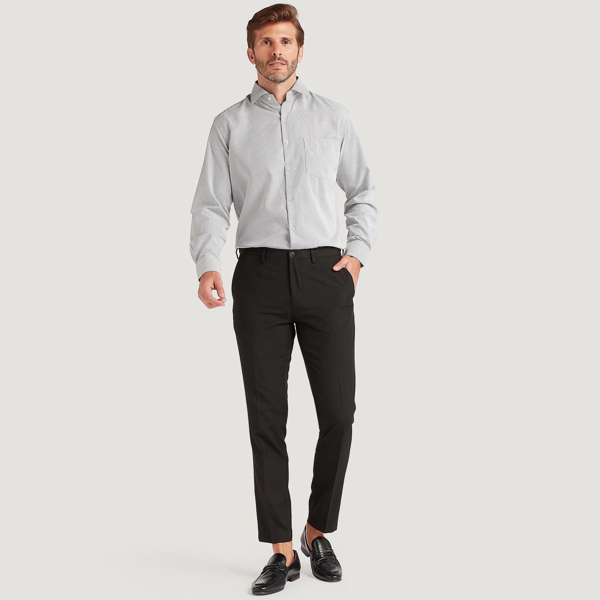قميص بزر سفلي وطبعات وأكمام طويلة وجيب على الصّدر-men-clothing-shirts-image-2