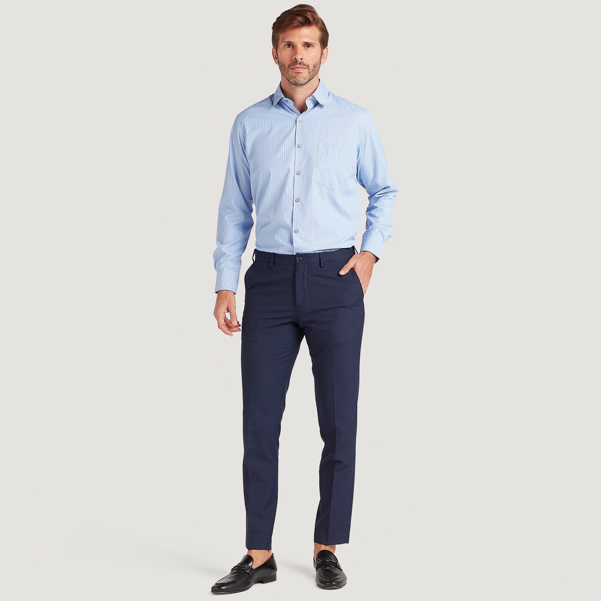 قميص بارز الملمس بزر سفلي مع أكمام قصيرة وجيب على الصّدر-men-clothing-shirts-image-4