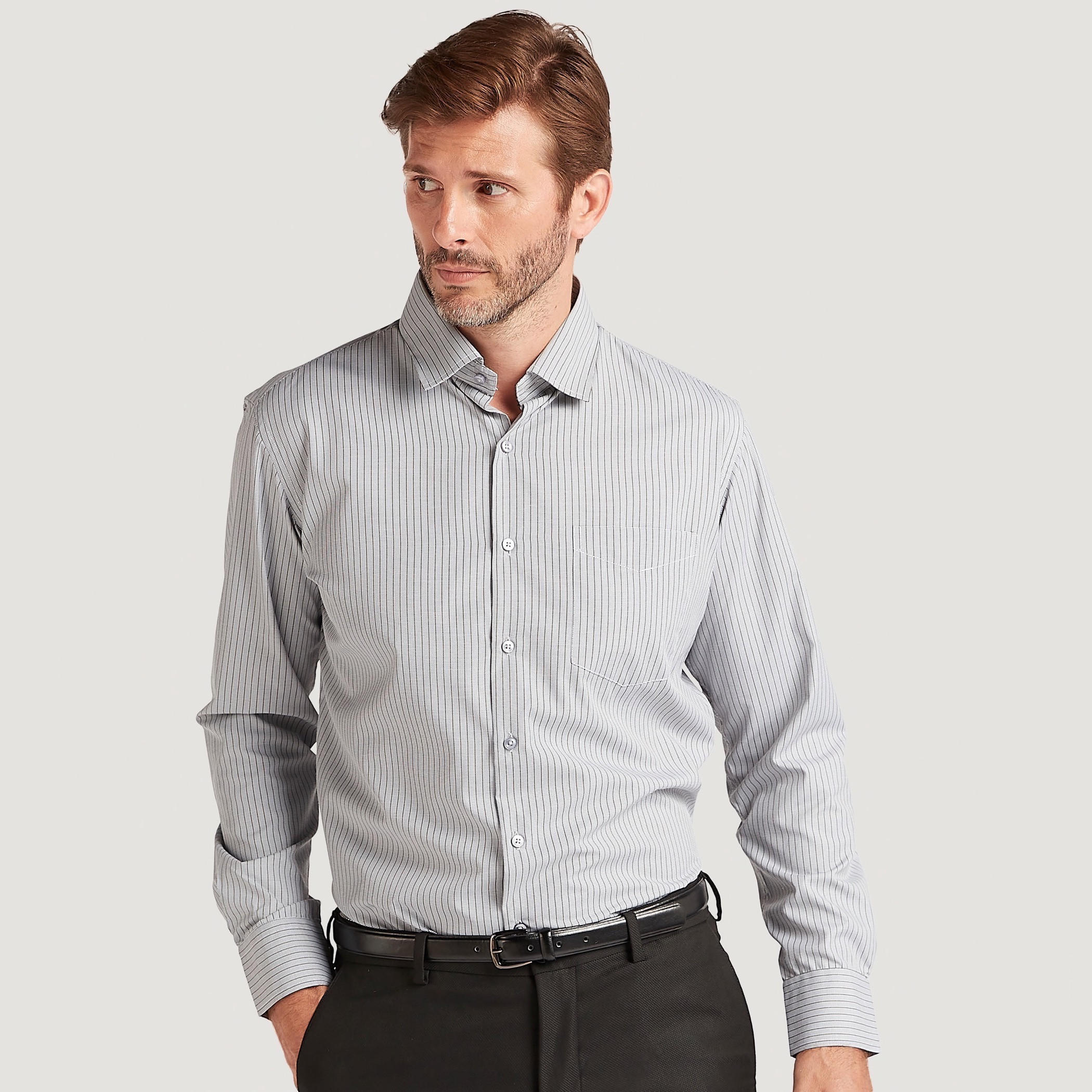 قميص بزر سفلي وطبعات وأكمام طويلة وجيب على الصّدر-men-clothing-shirts-image-5