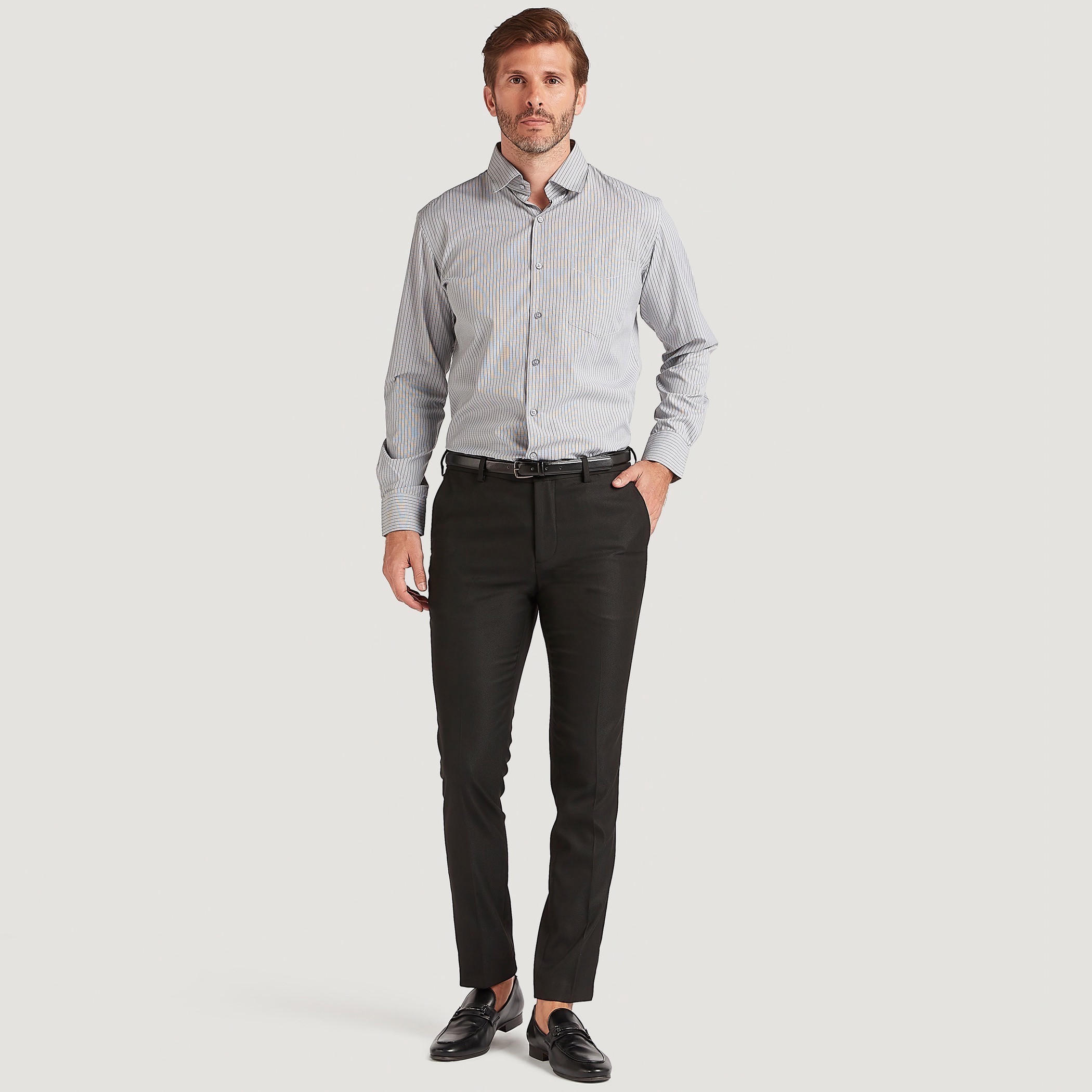 قميص بزر سفلي وطبعات وأكمام طويلة وجيب على الصّدر-men-clothing-shirts-image-4