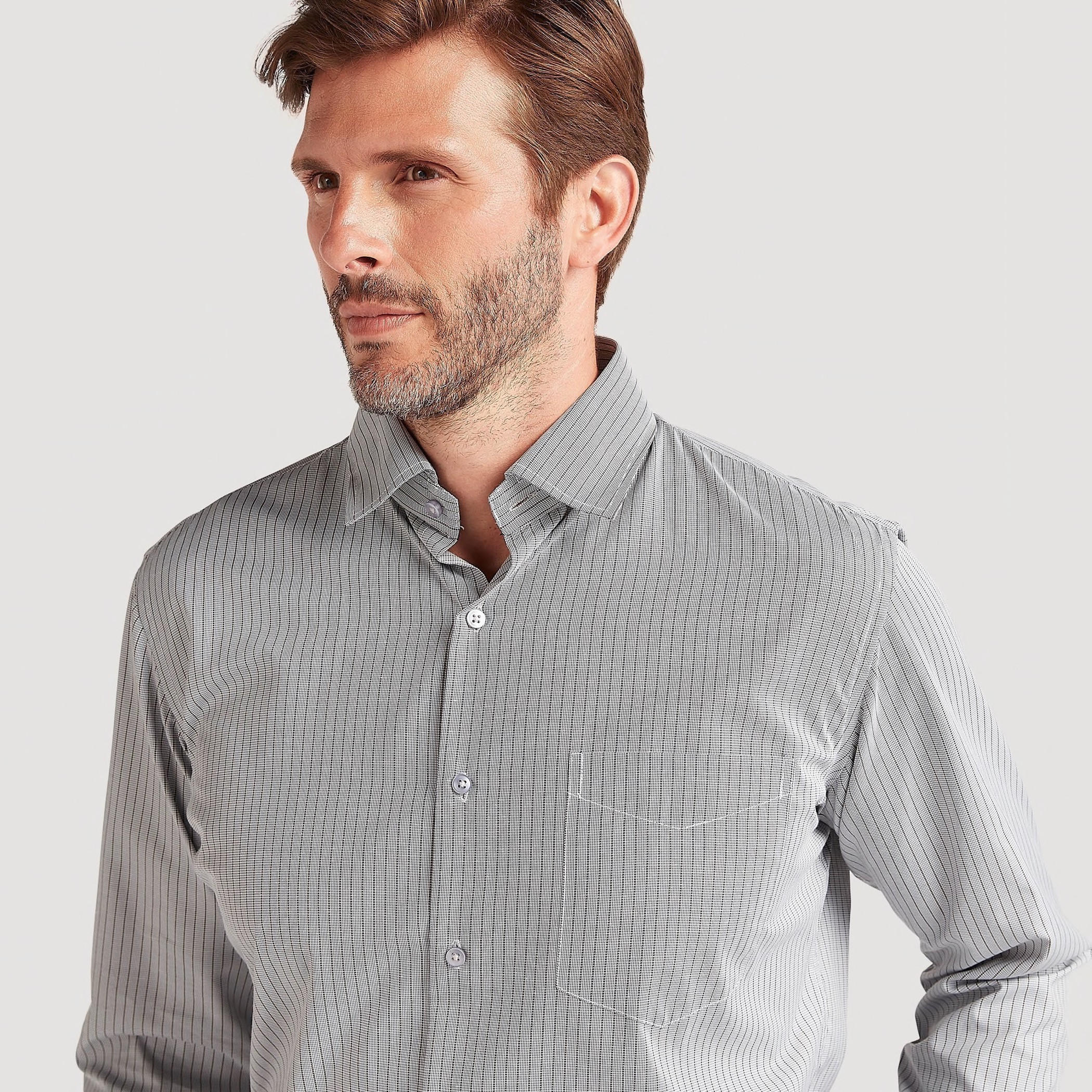 قميص بزر سفلي وطبعات وأكمام طويلة وجيب على الصّدر-men-clothing-shirts-image-3