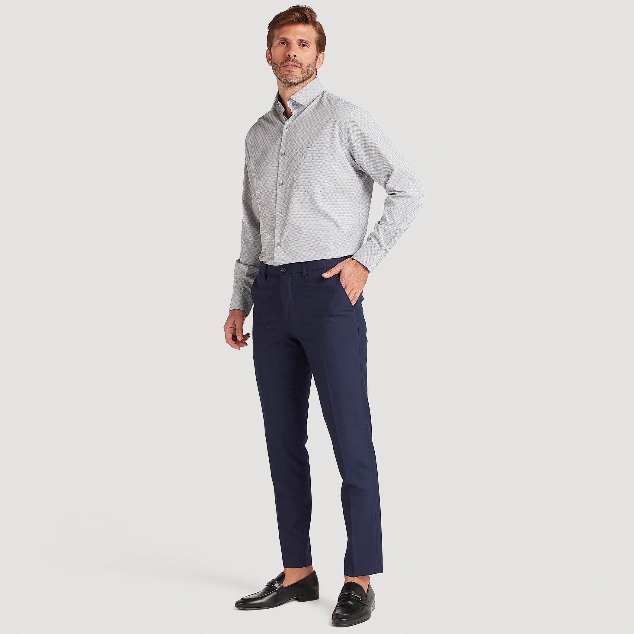 قميص بارز الملمس بزر سفلي مع أكمام قصيرة وجيب على الصّدر-men-clothing-shirts-image-4