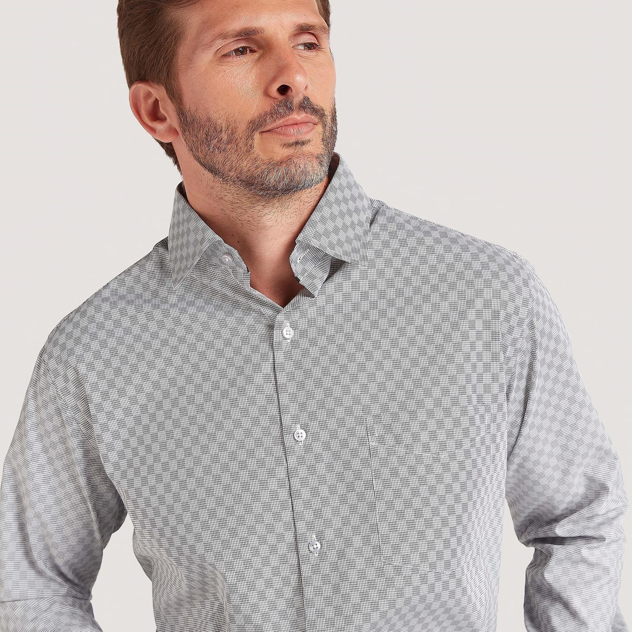 قميص بارز الملمس بزر سفلي مع أكمام قصيرة وجيب على الصّدر-men-clothing-shirts-image-3