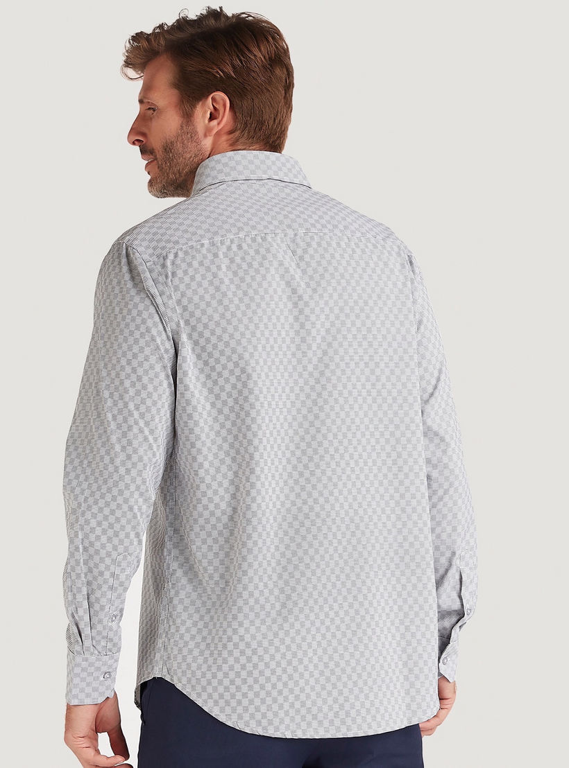 قميص بارز الملمس بزر سفلي مع أكمام قصيرة وجيب على الصّدر-men-clothing-shirts-image-2