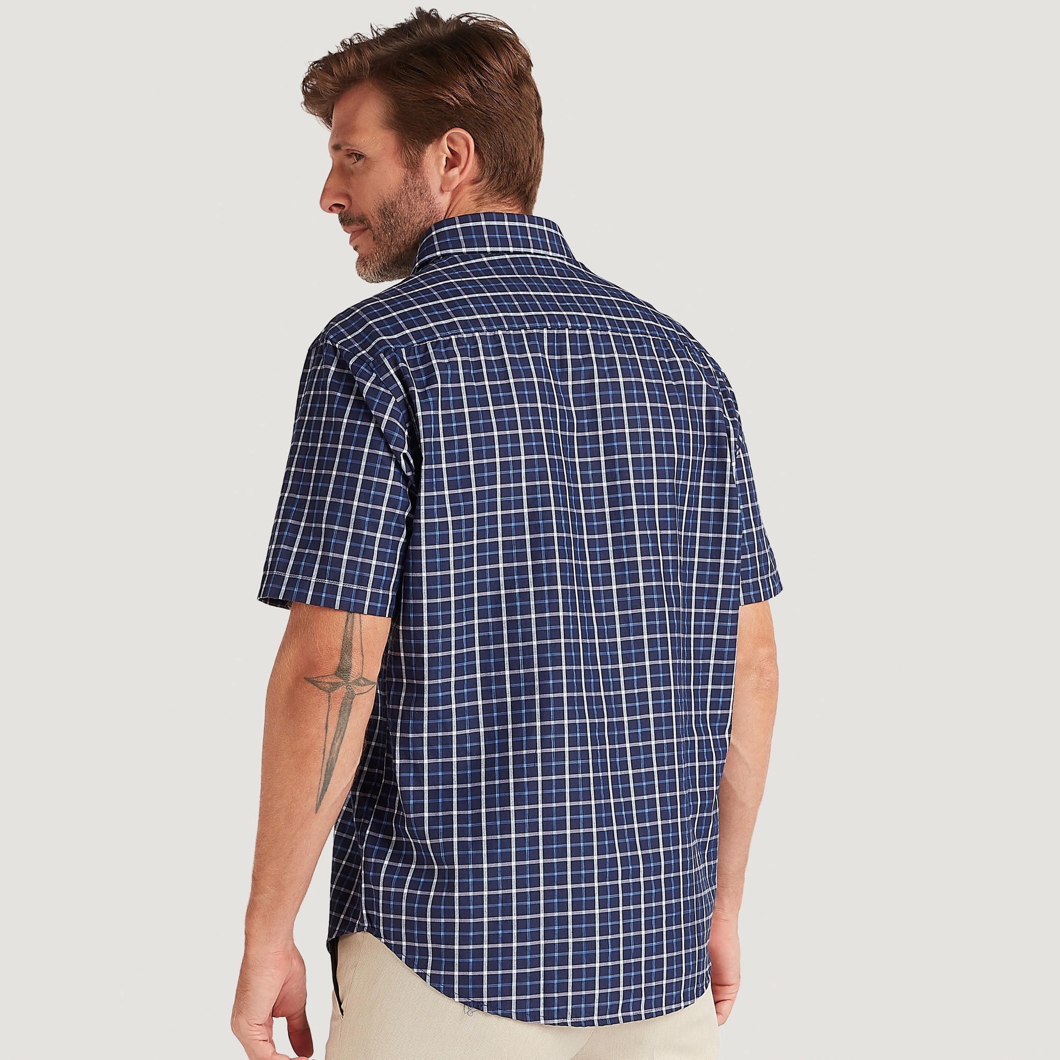 Checked Button Down Shirt with Short Sleeves and Chest Pocket-men-clothing-shirts-image-5