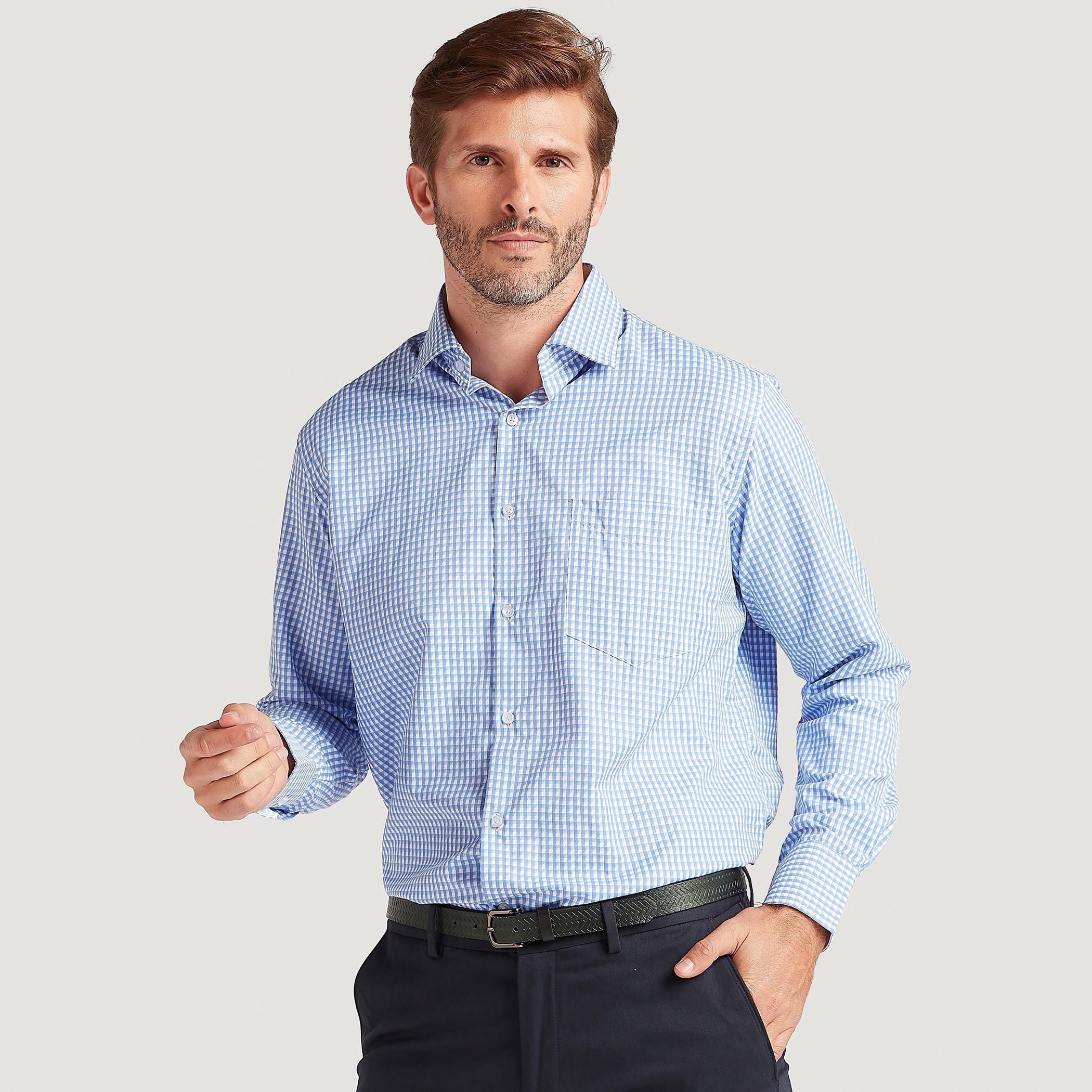 قميص كاروهات بياقة بأزرار وأكمام طويلة-men-clothing-shirts-image-5