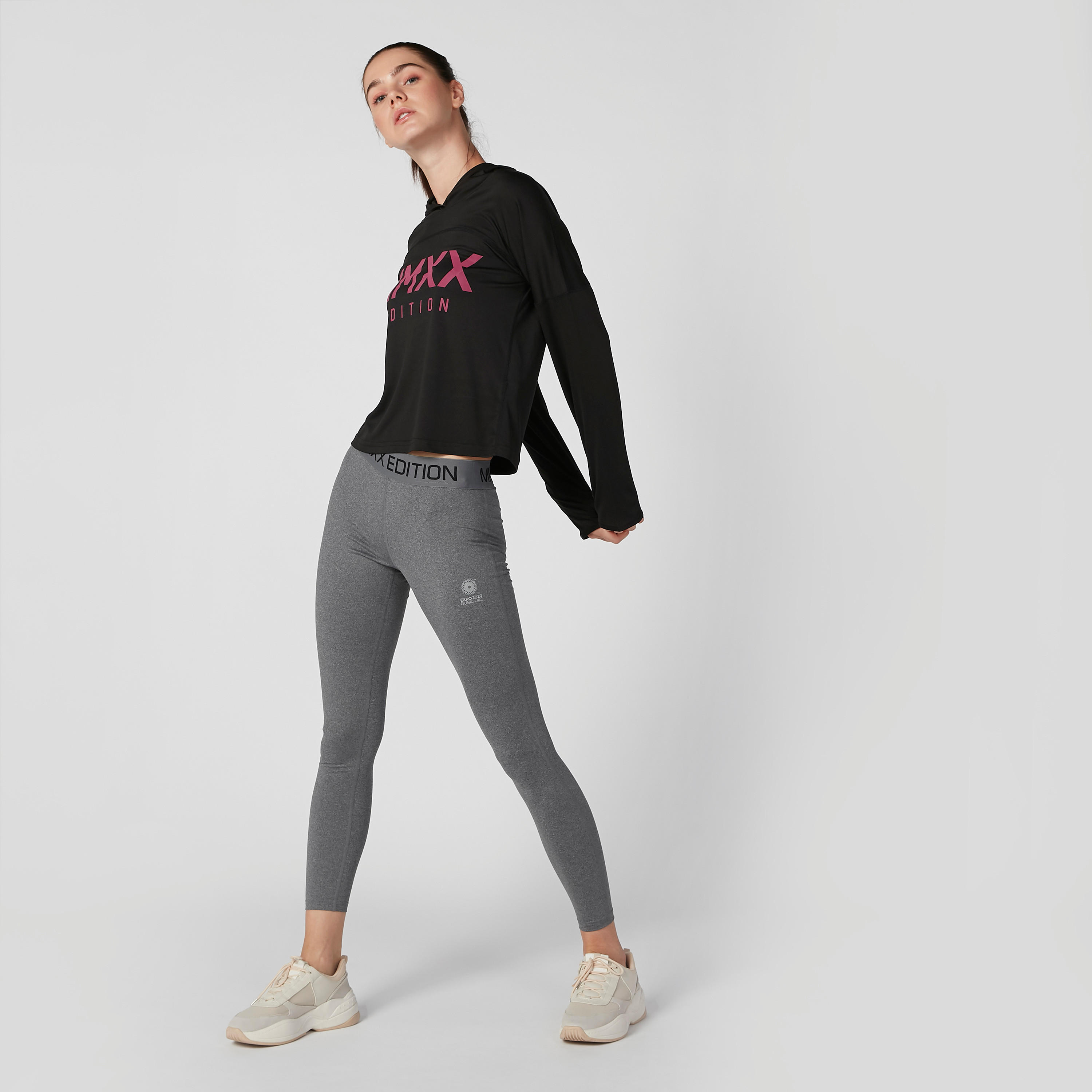 Expo 2020 Plain Leggings with Printed Elasticised Waistband-women-clothing-sportswearandactivewear-bottoms-image-1