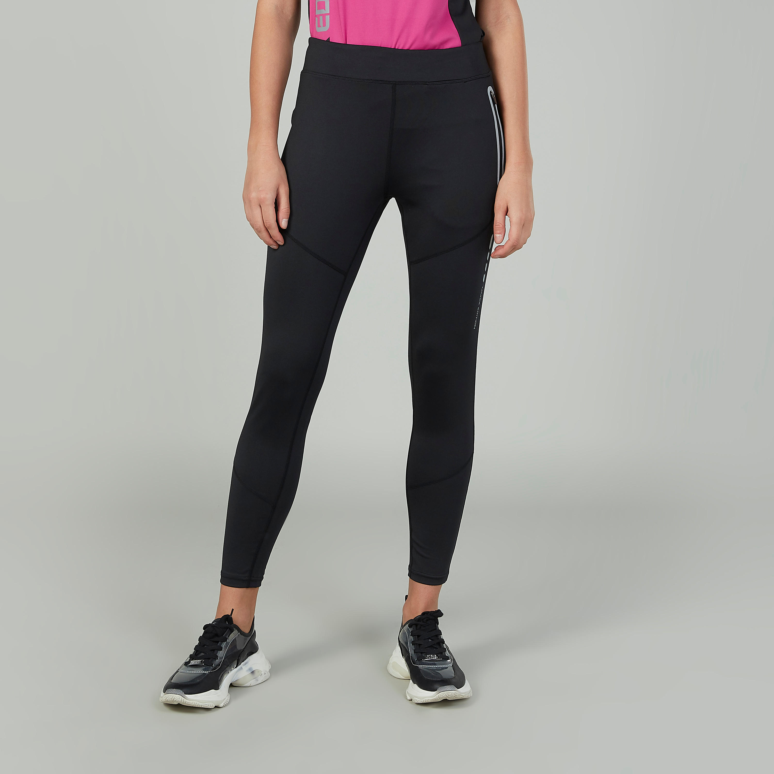 بنطلون ليقنز مستدام سادة بخصر مطّاطي وتفاصيل سحّاب إكسبو 2020-women-clothing-sportswearandactivewear-bottoms-image-1