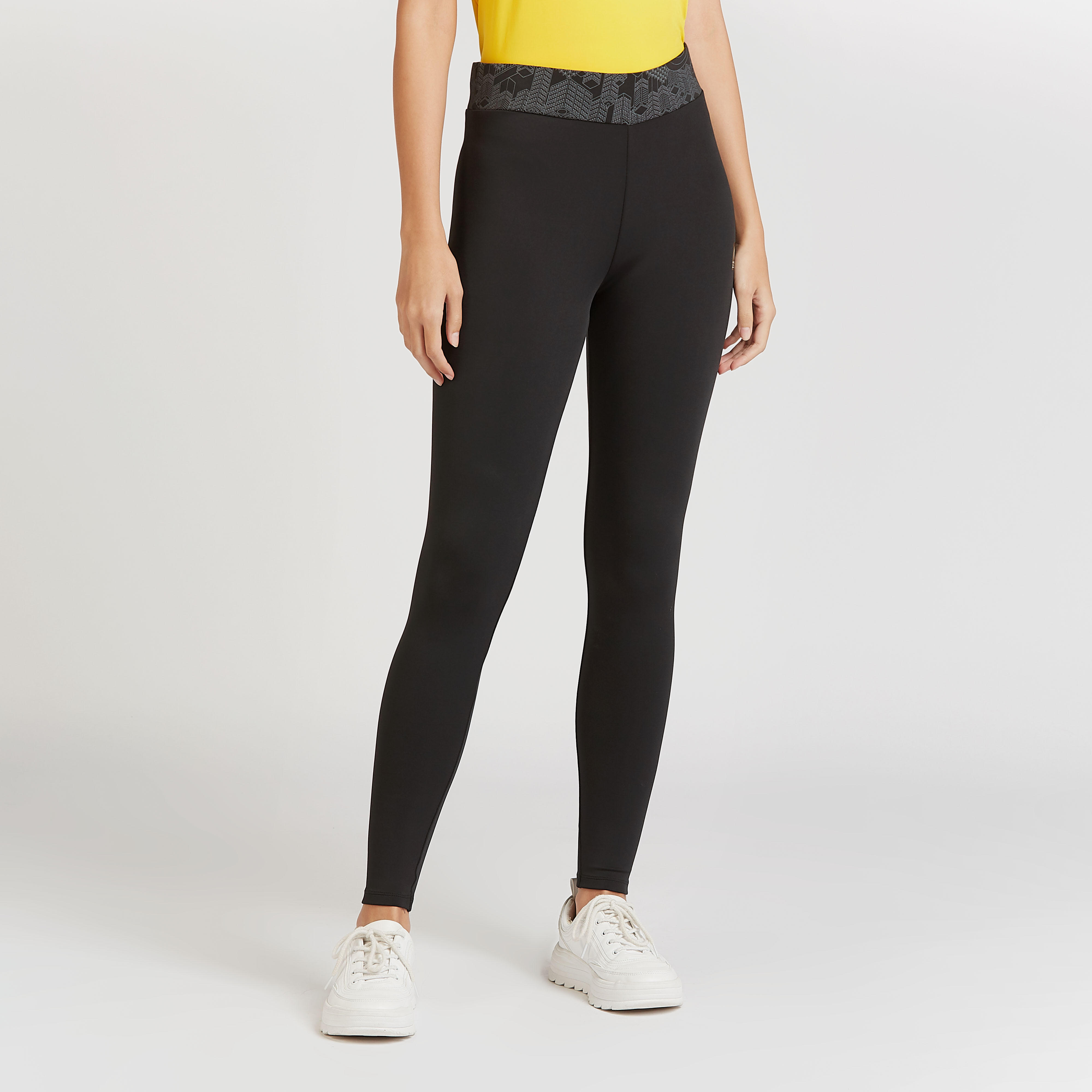 Expo 2020 Solid Leggings with Printed Wide Elasticised Waistband-women-clothing-bottoms-leggings-image-1