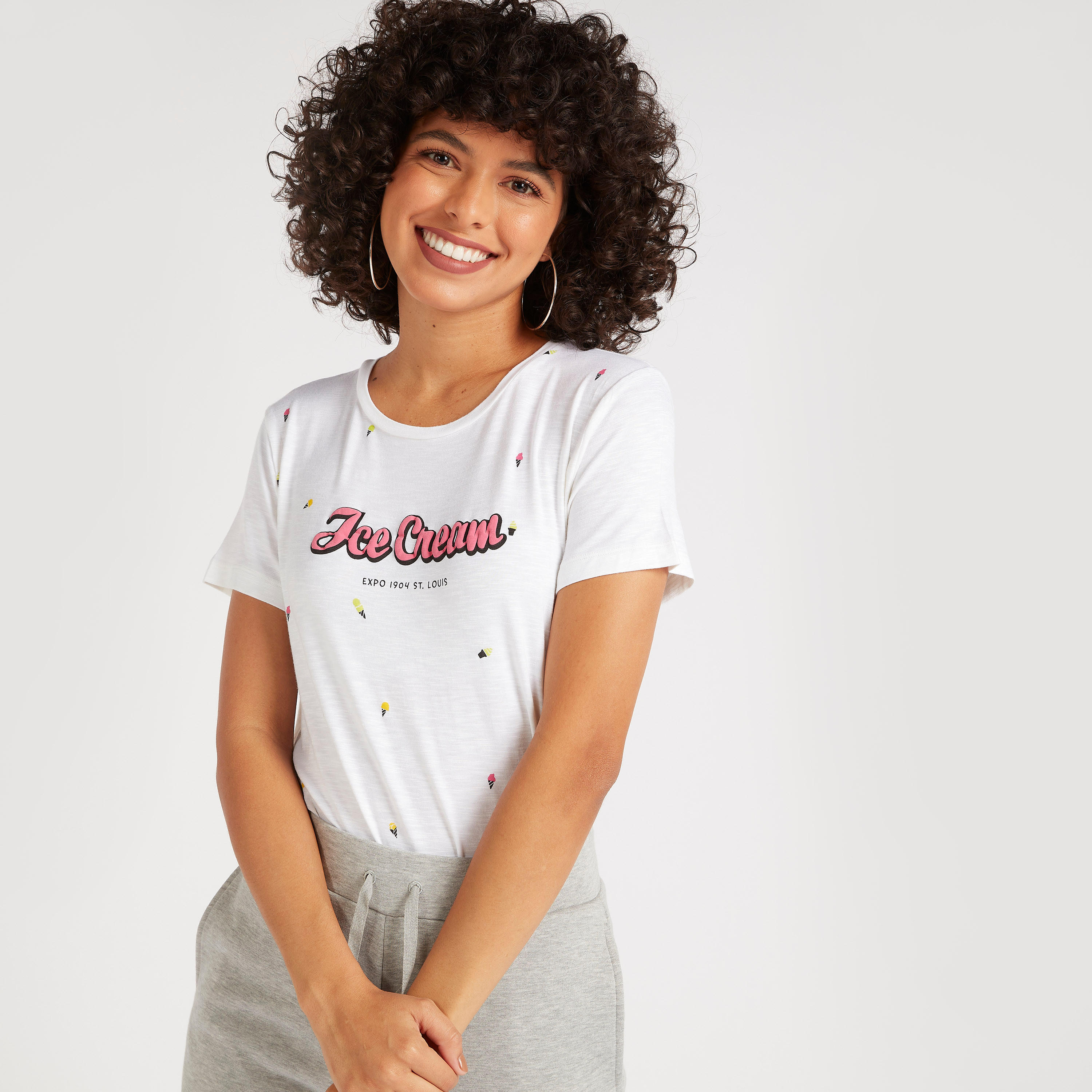 Printed Round Neck T-shirt with Short Sleeves-women-clothing-tshirts-image-1