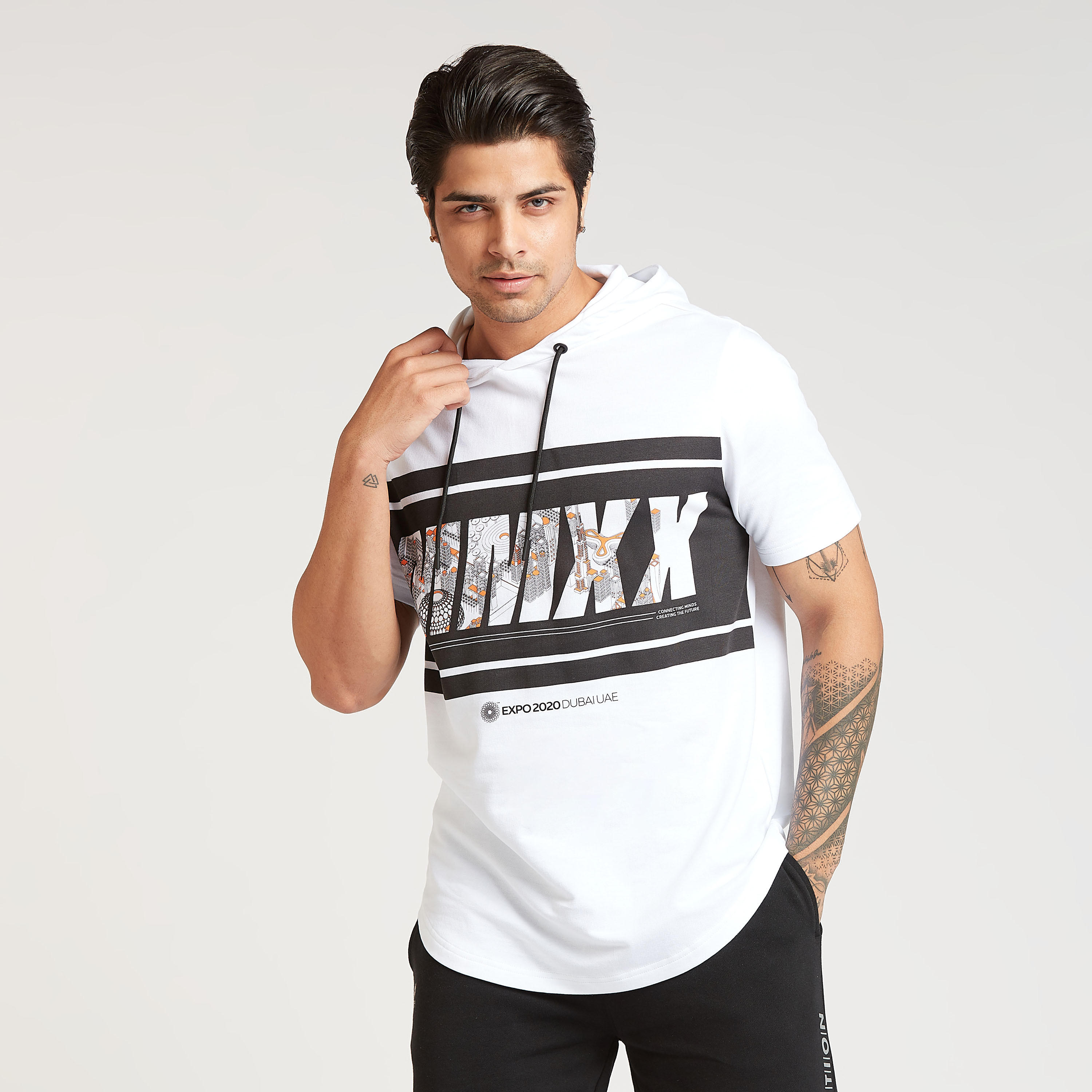 Printed T-shirt with Short Sleeves and Hood-men-clothing-tshirtsandpolos-tshirts-image-1