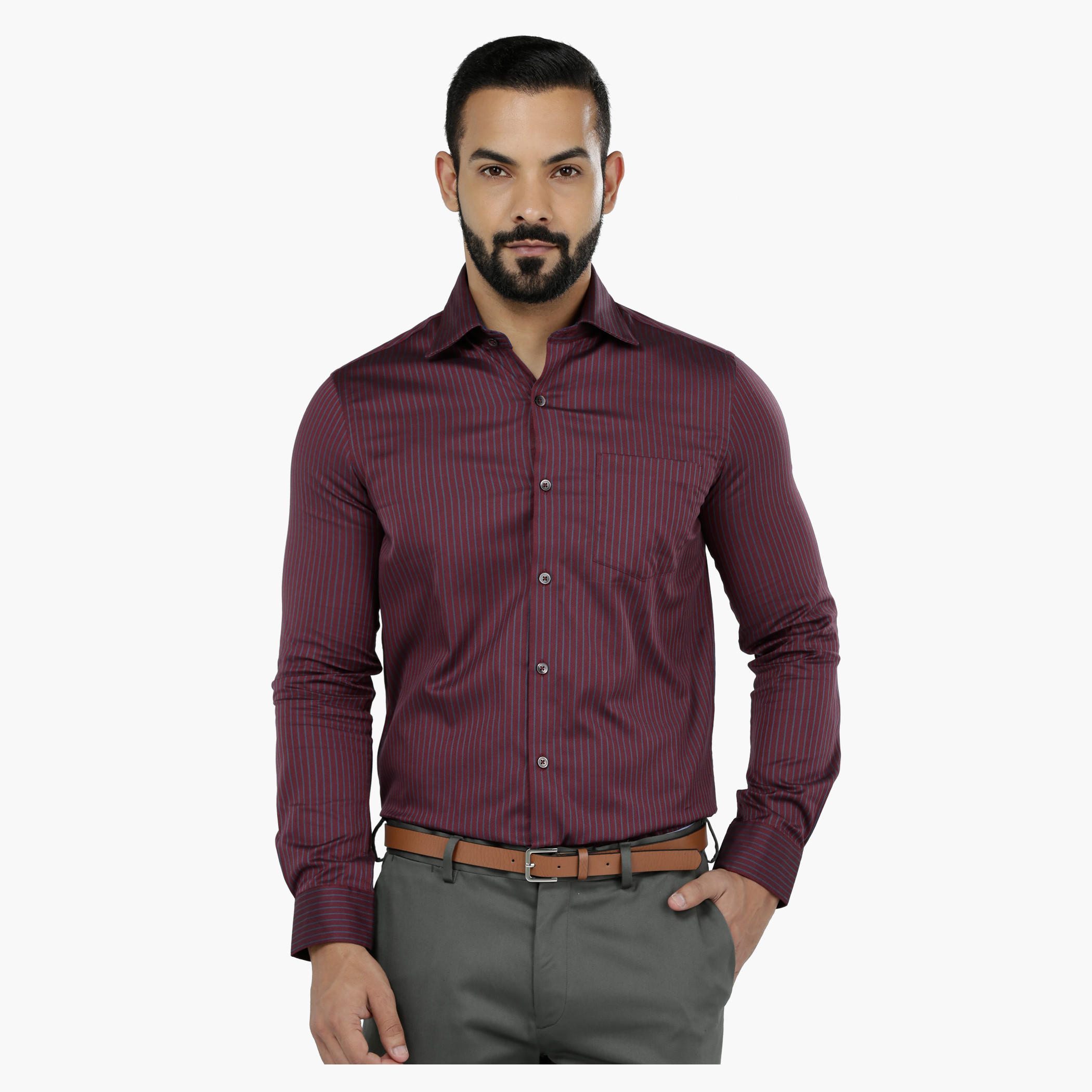Arrow Striped Long Sleeves Cotton Shirt-men-clothing-shirts-image-1