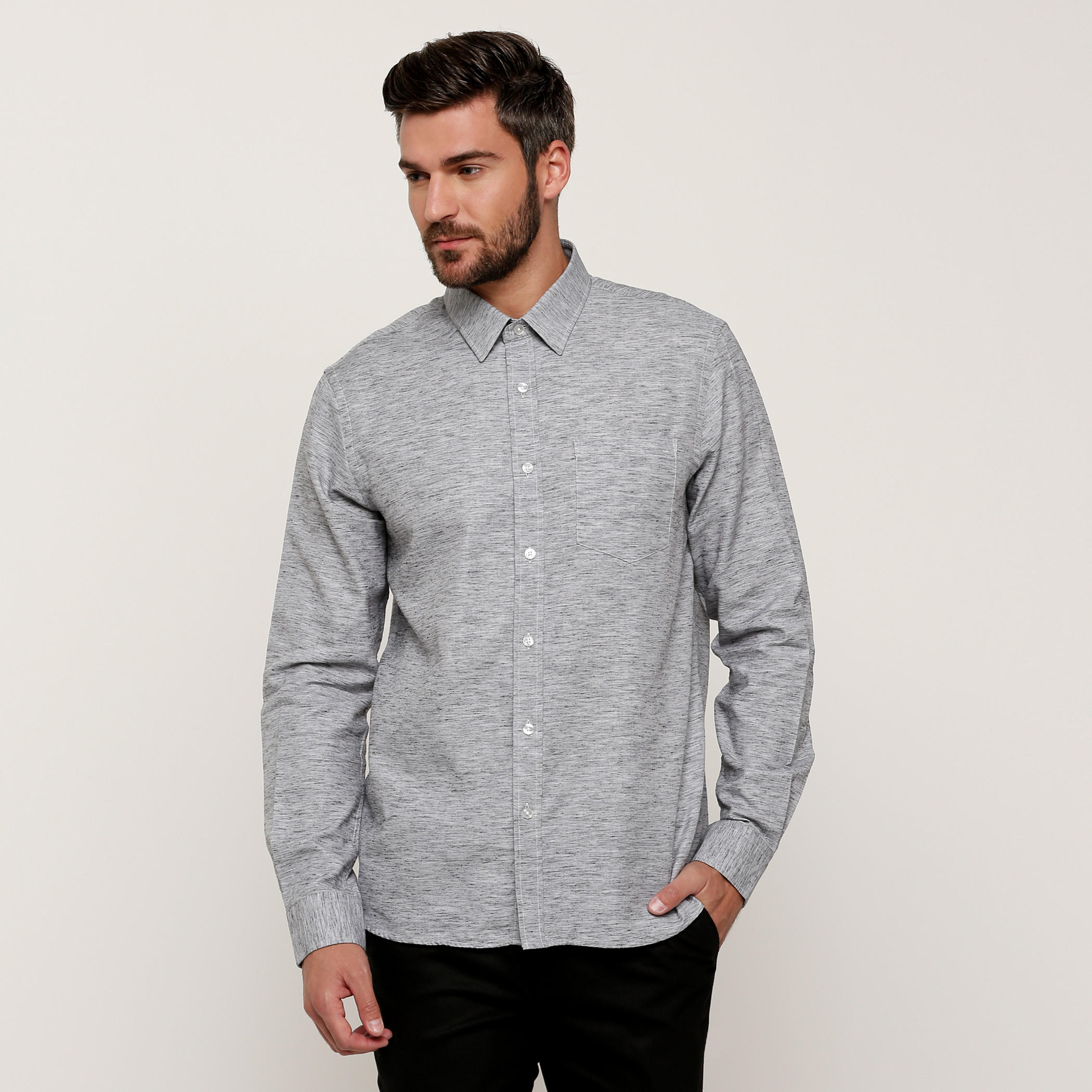 قميص ميلانج بأكمام طويلة وأزرار مع طبعات من آرو-men-clothing-shirts-image-1