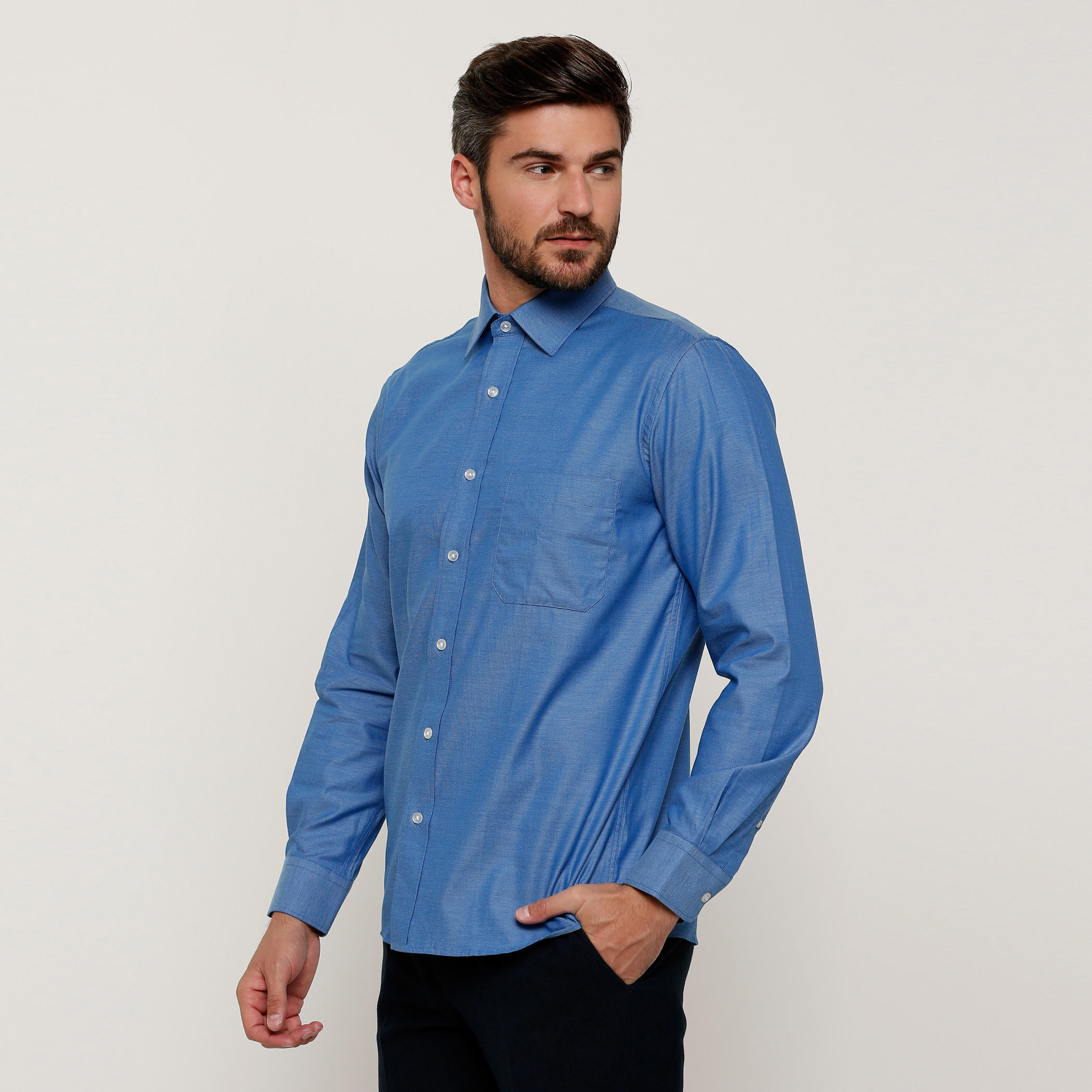 Arrow Textured Shirt with Long Sleeves and Complete Placket-men-clothing-shirts-image-3