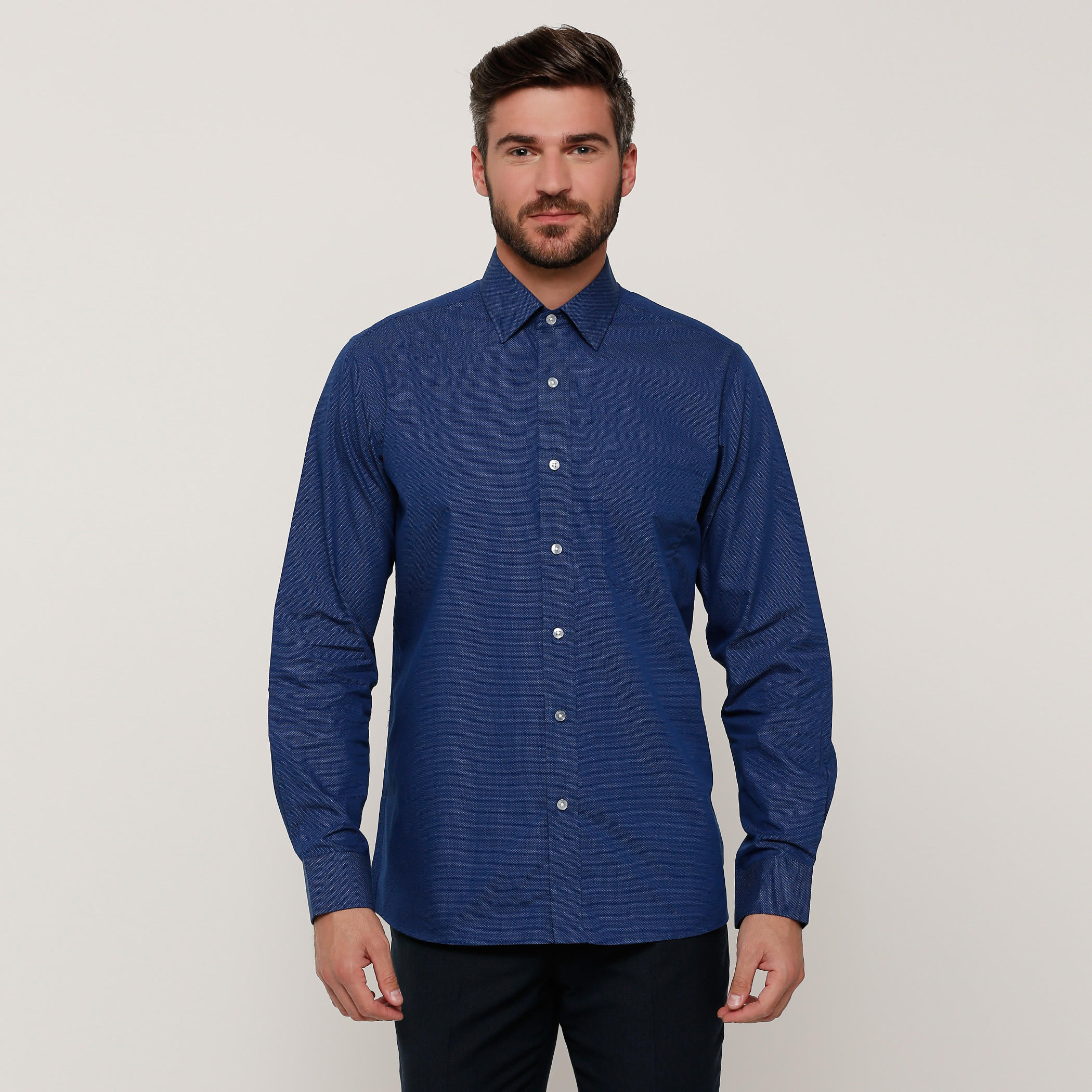 Arrow Textured Shirt with Long Sleeves and Complete Placket-men-clothing-shirts-image-1