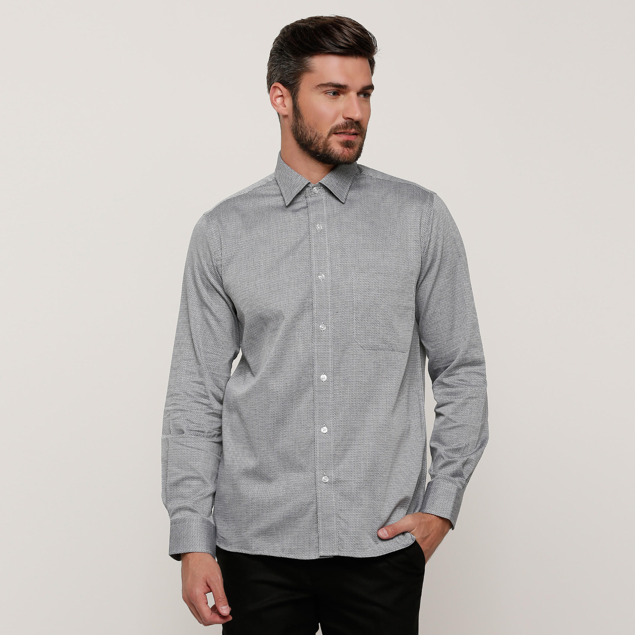 Arrow Textured Shirt with Long Sleeves and Complete Placket-men-clothing-shirts-image-1