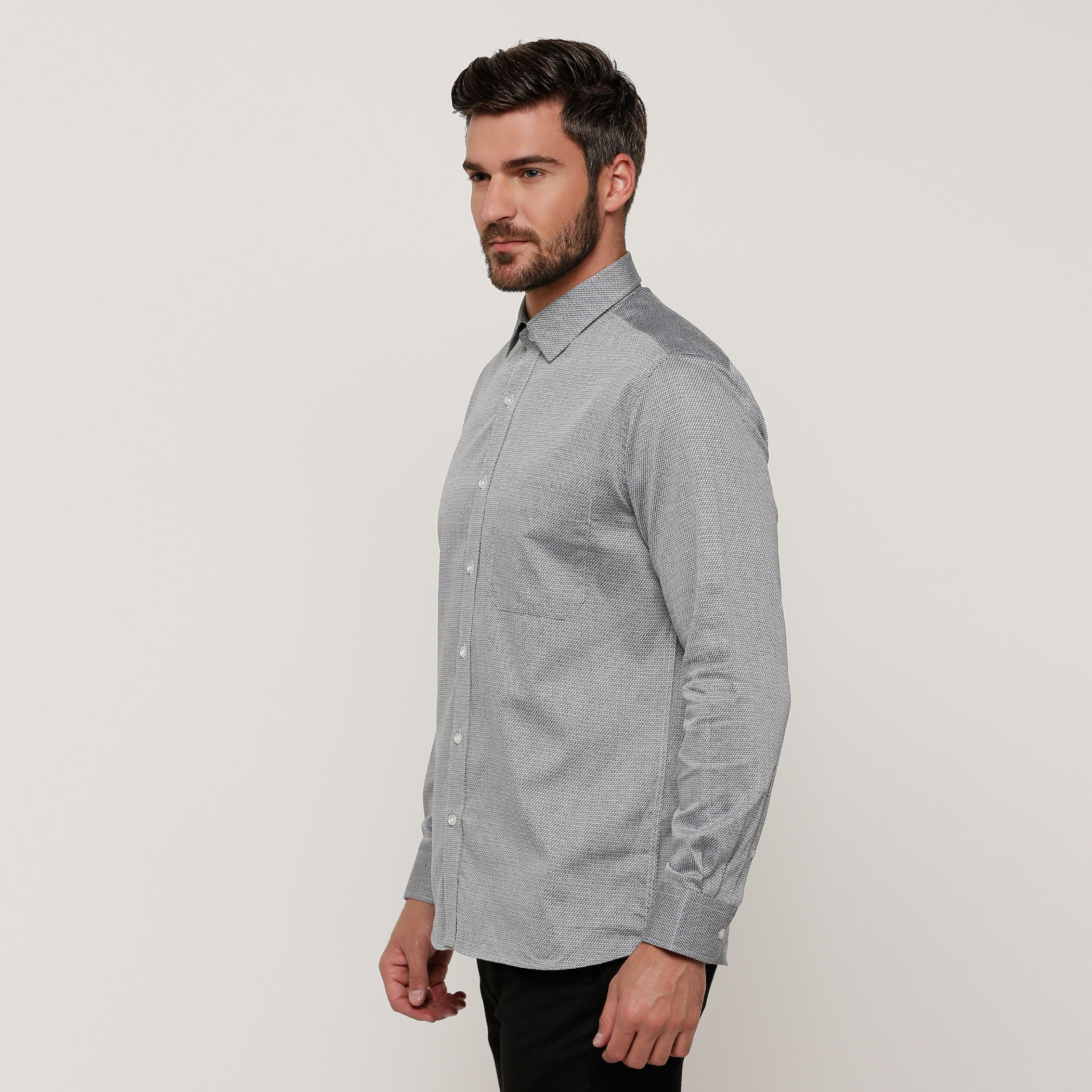 Arrow Textured Shirt with Long Sleeves and Complete Placket-men-clothing-shirts-image-3