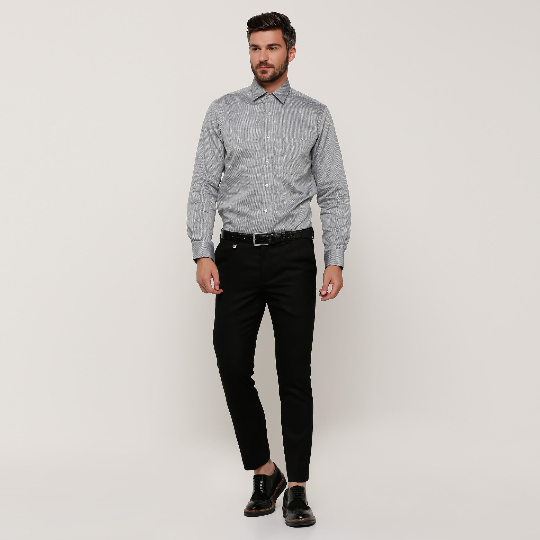 Arrow Textured Shirt with Long Sleeves and Complete Placket-men-clothing-shirts-image-5