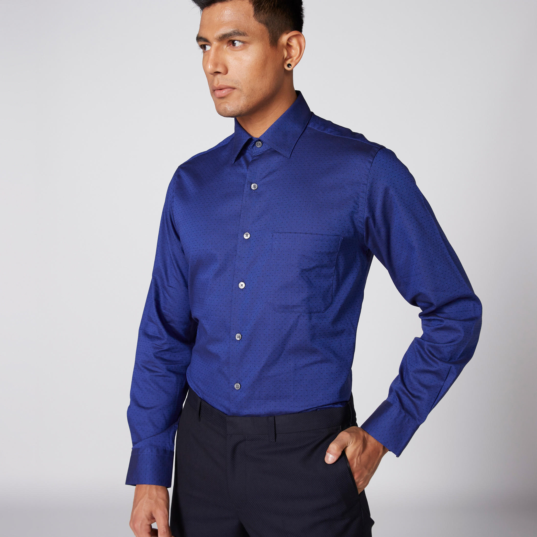 Arrow Textured Shirt with Long Sleeves and Complete Placket-men-clothing-shirts-image-1
