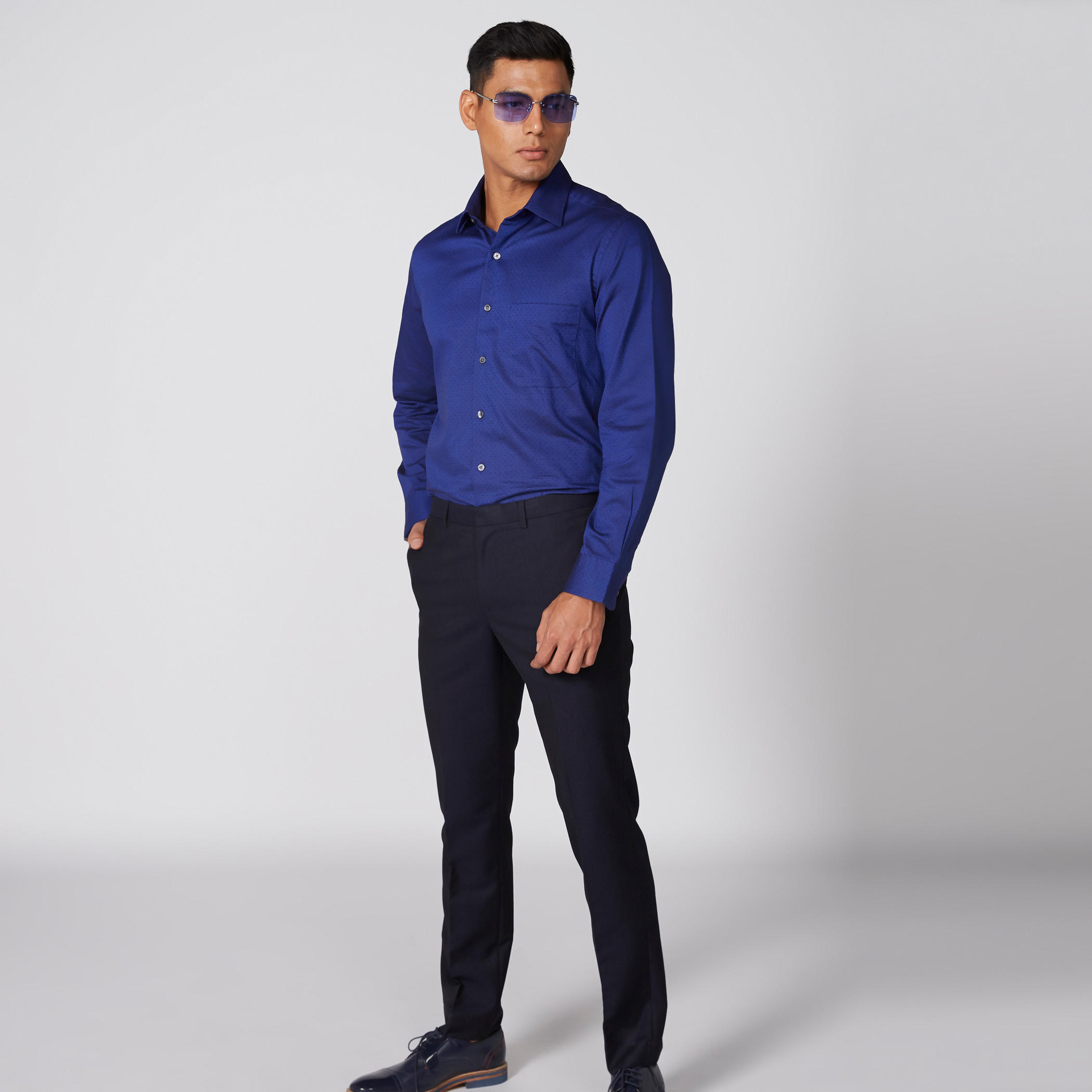 Arrow Textured Shirt with Long Sleeves and Complete Placket-men-clothing-shirts-image-3