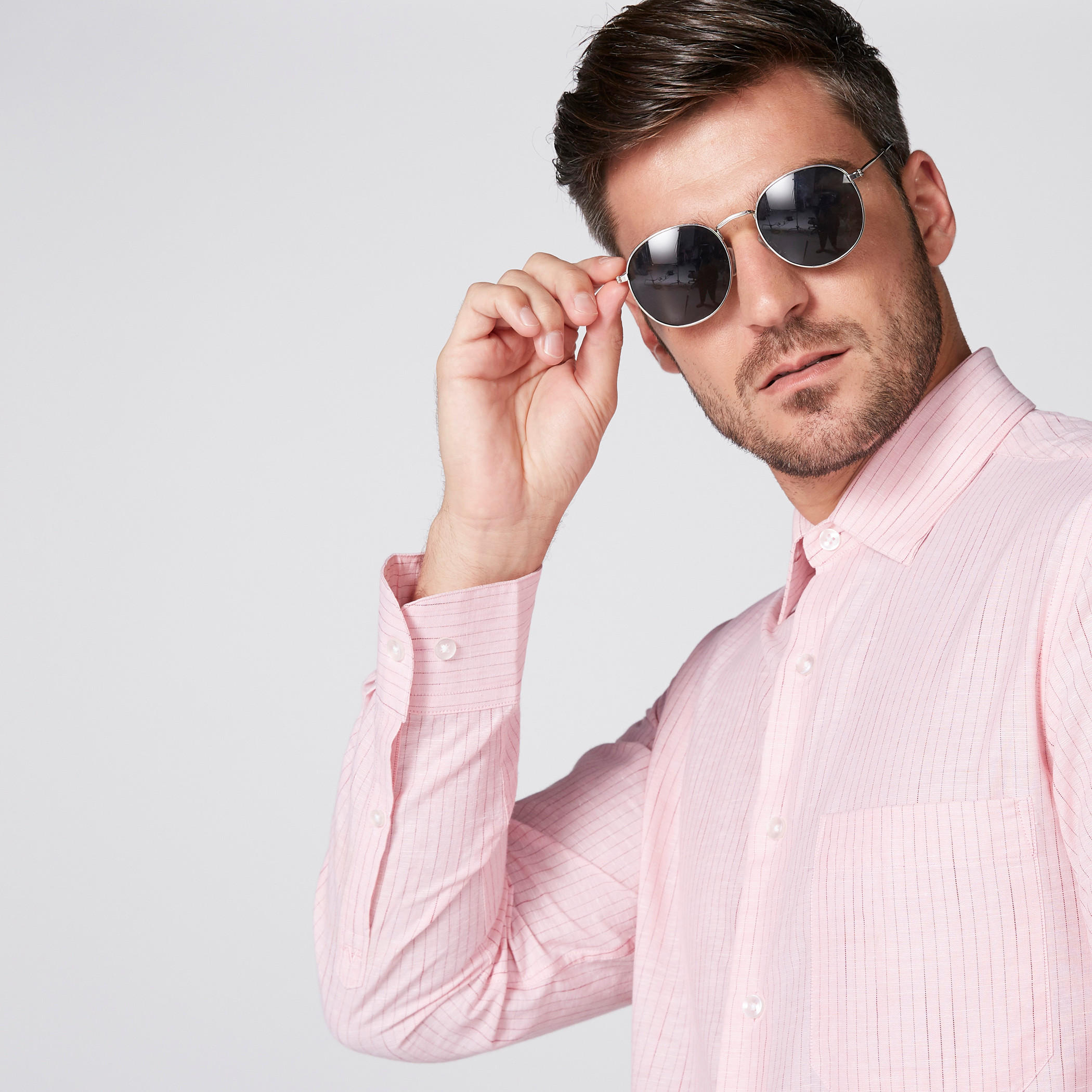 Arrow Striped Shirt with Long Sleeves and Chest Pocket-men-clothing-shirts-image-1