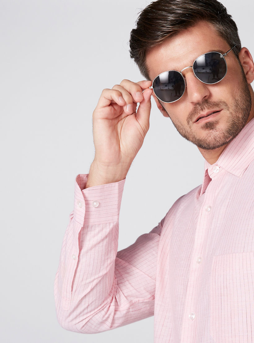 Arrow Striped Shirt with Long Sleeves and Chest Pocket-men-clothing-shirts-image-1