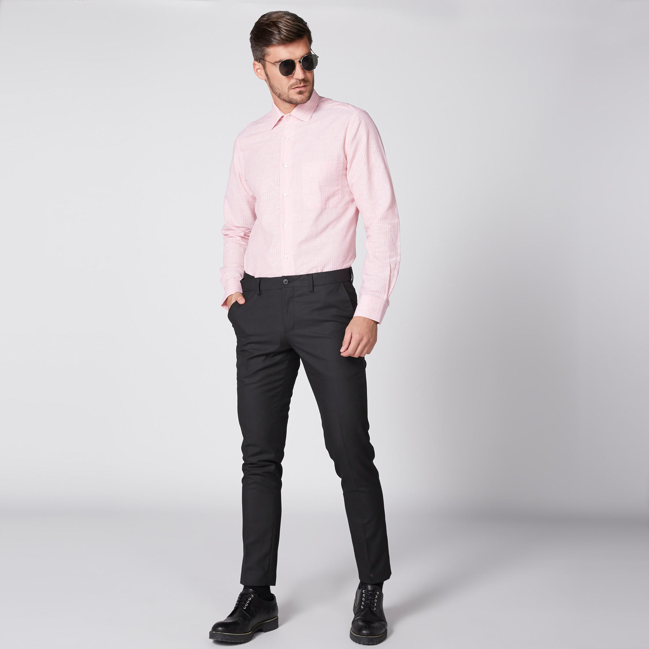 Arrow Striped Shirt with Long Sleeves and Chest Pocket-men-clothing-shirts-image-4